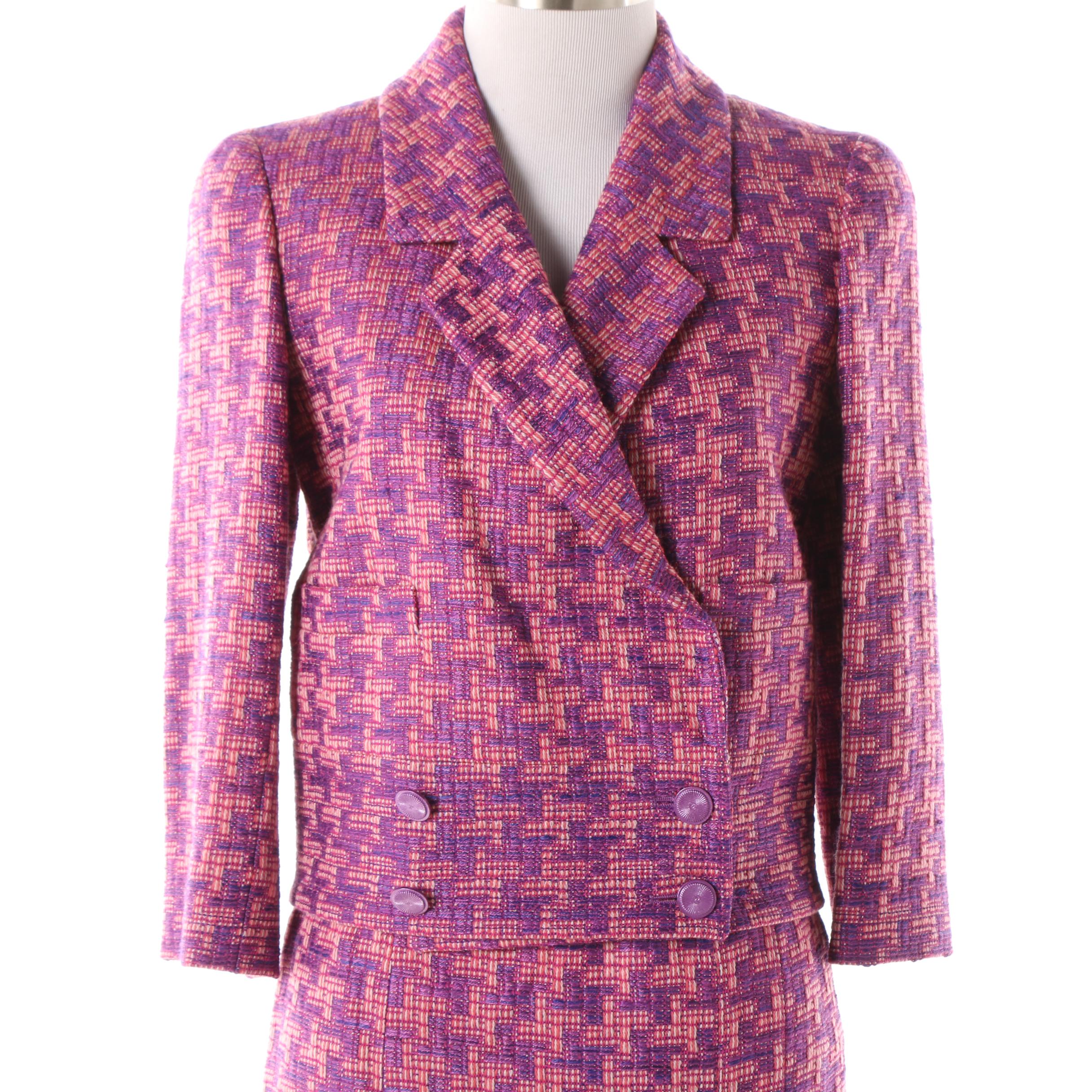 Chanel Pink and Purple Wool Blend Tweed Skirt Suit