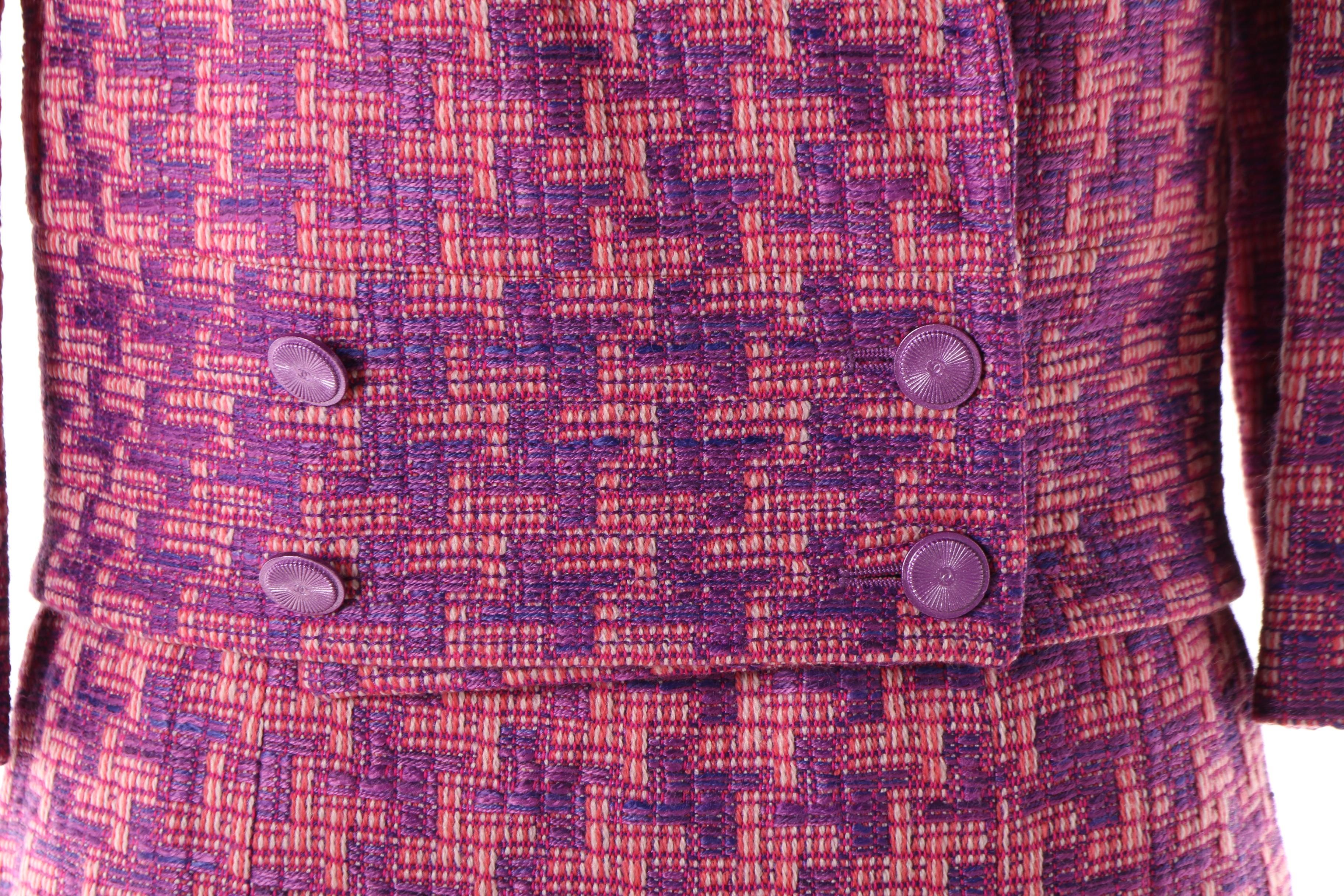 Chanel Pink and Purple Wool Blend Tweed Skirt Suit