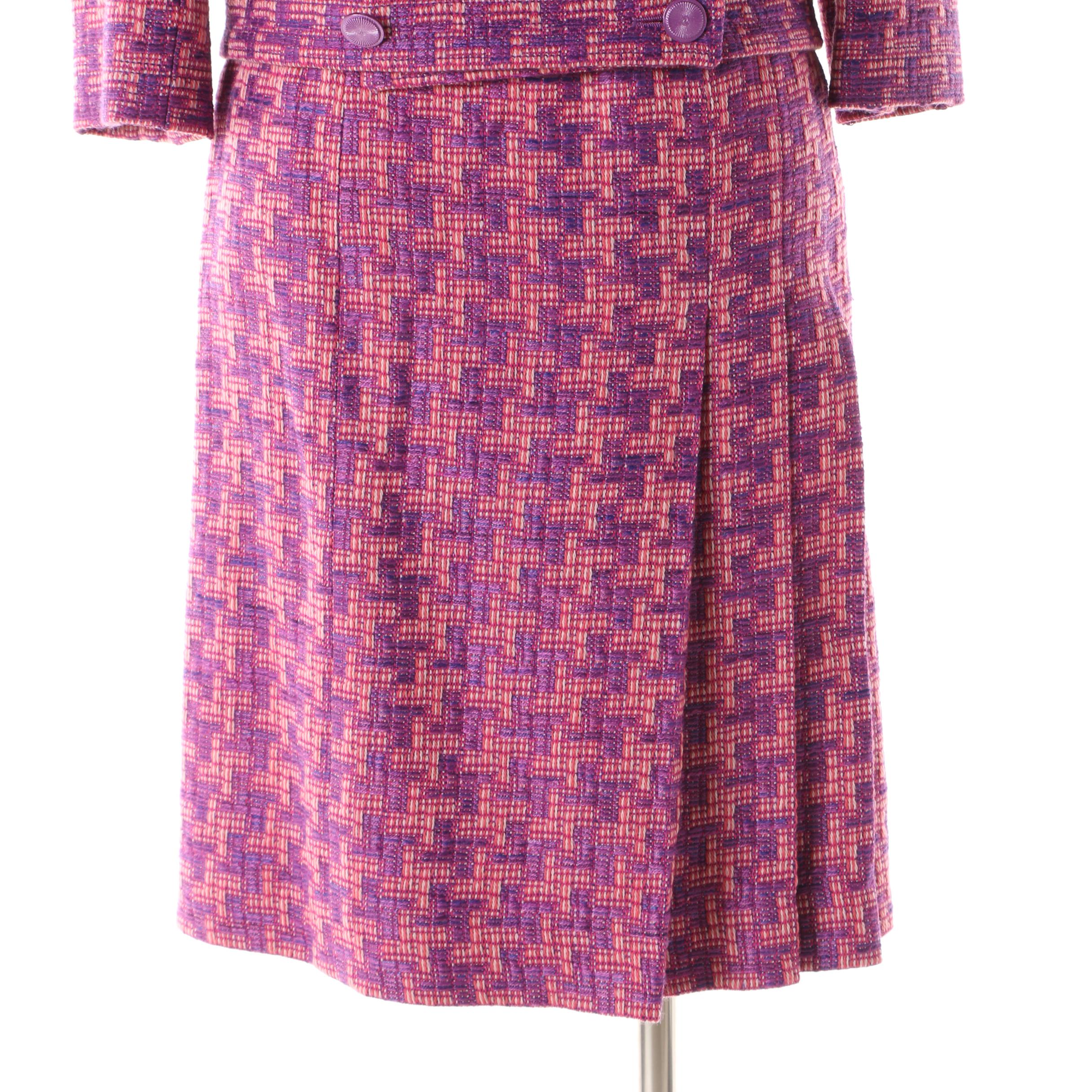 Chanel Pink and Purple Wool Blend Tweed Skirt Suit