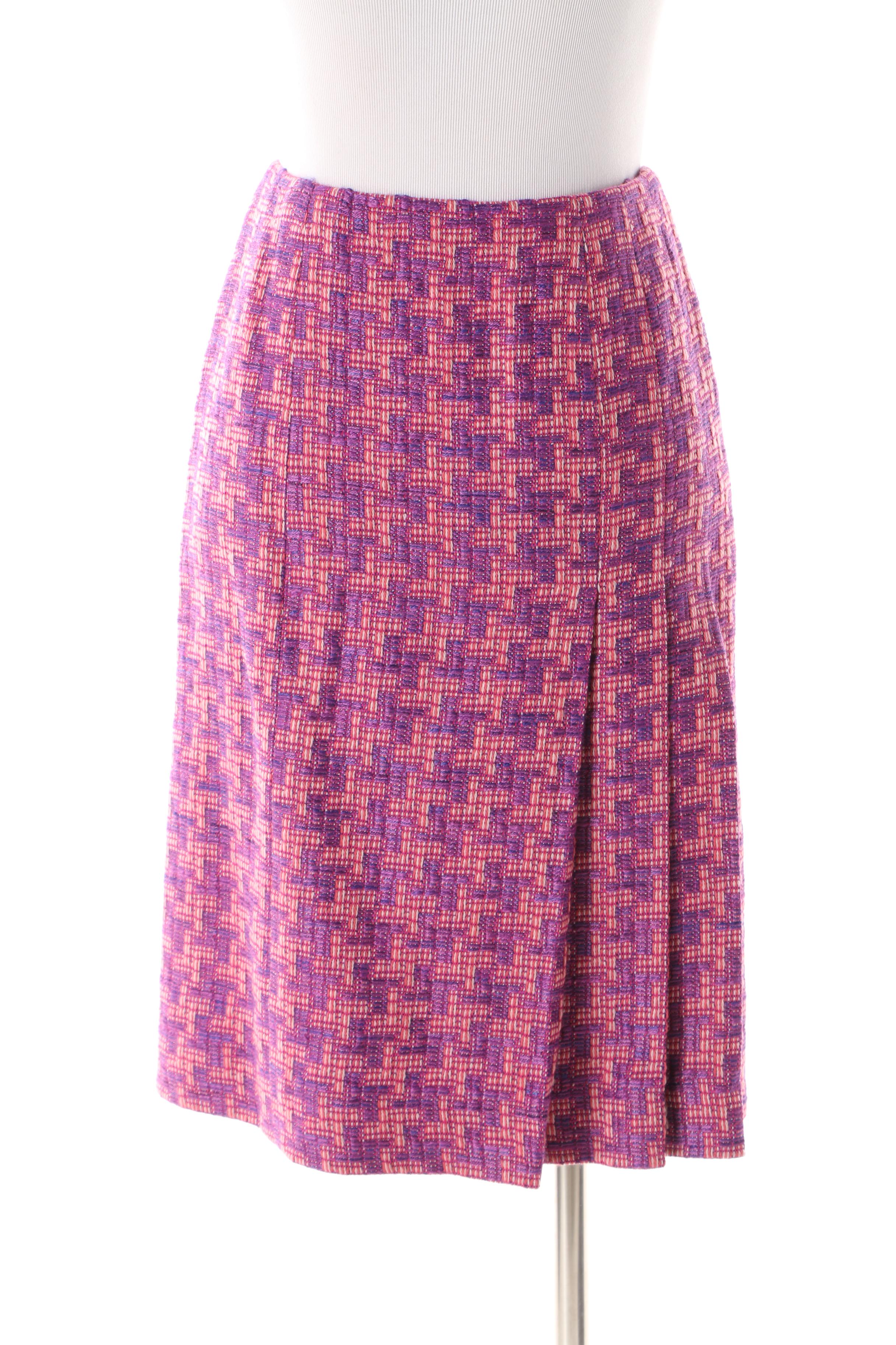 Chanel Pink and Purple Wool Blend Tweed Skirt Suit