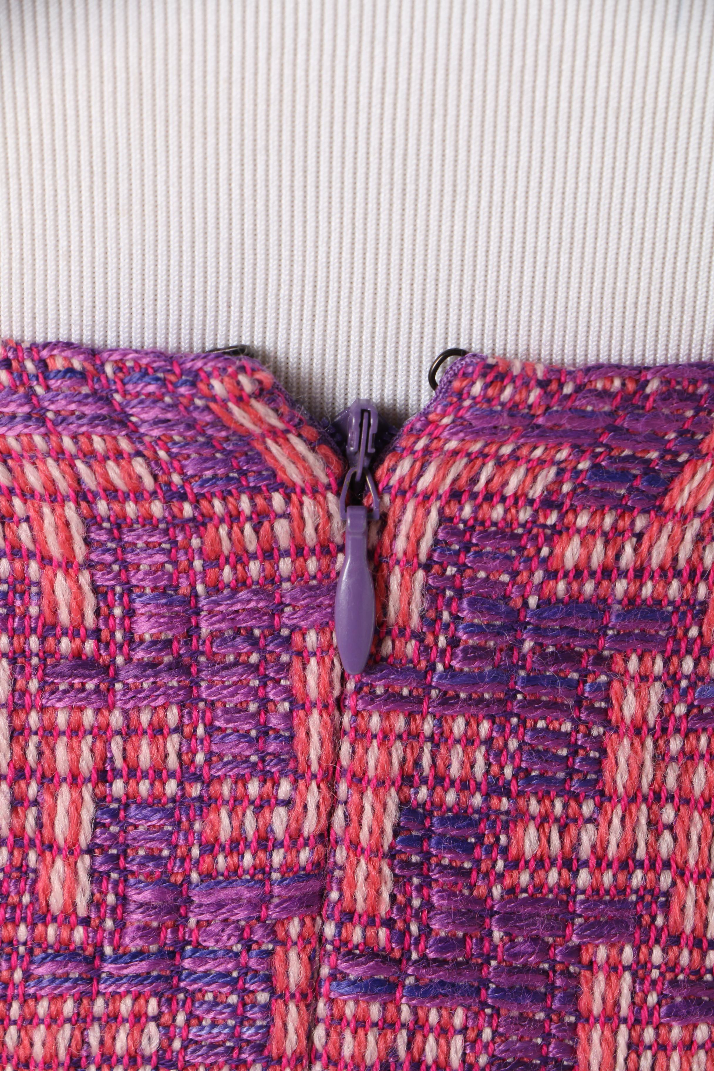 Chanel Pink and Purple Wool Blend Tweed Skirt Suit