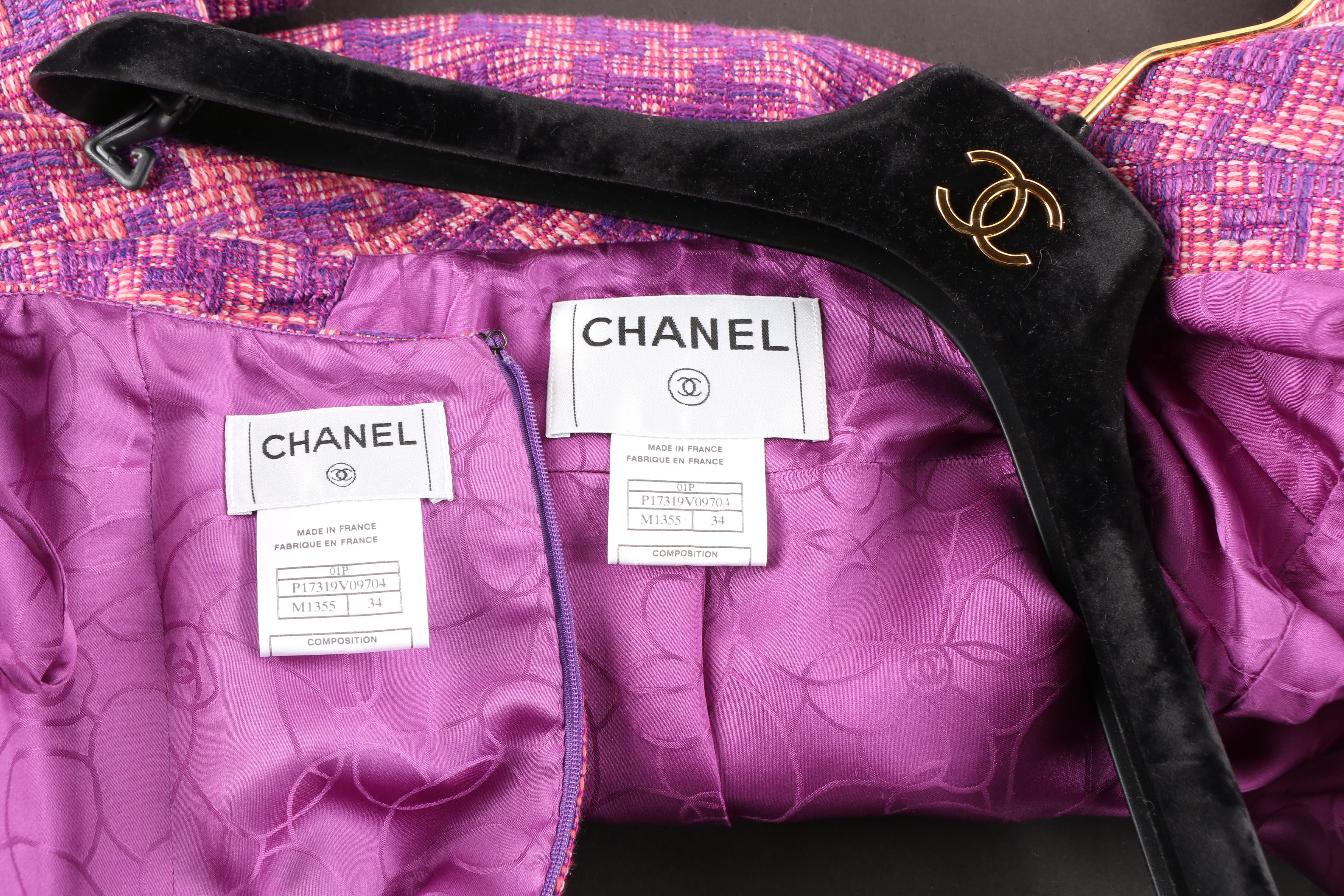 Chanel Pink and Purple Wool Blend Tweed Skirt Suit