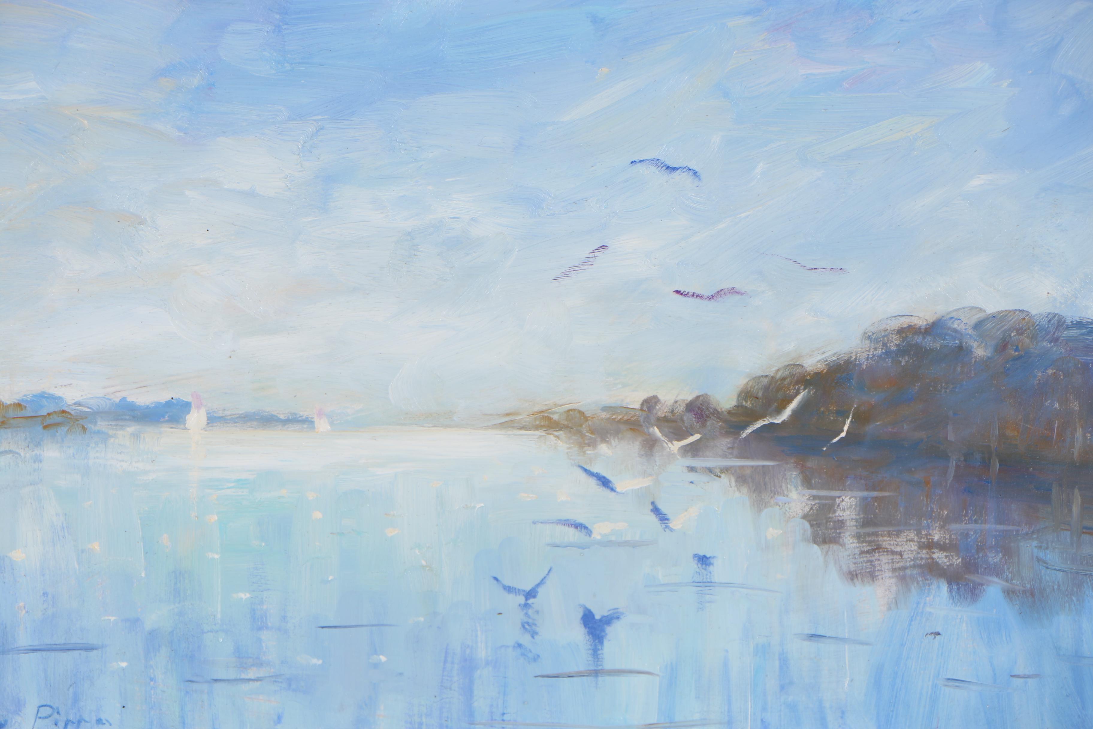Nino Pippa Oil Painting "Oise River - Sailboats and Seagulls"