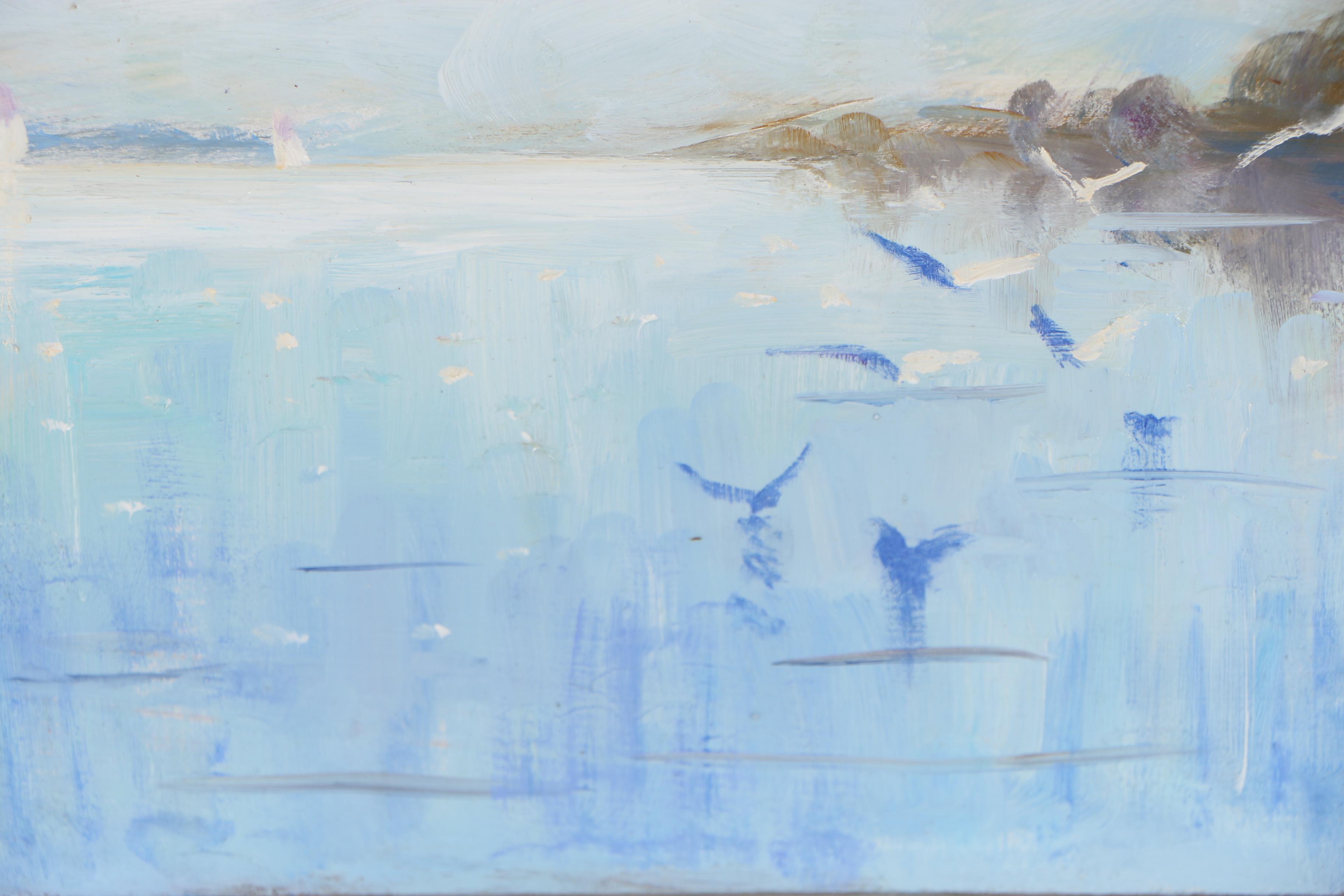 Nino Pippa Oil Painting "Oise River - Sailboats and Seagulls"