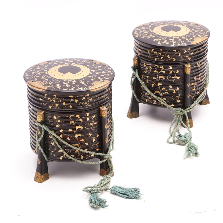 Meiji Period Lacquered and Gilt Hat Boxes