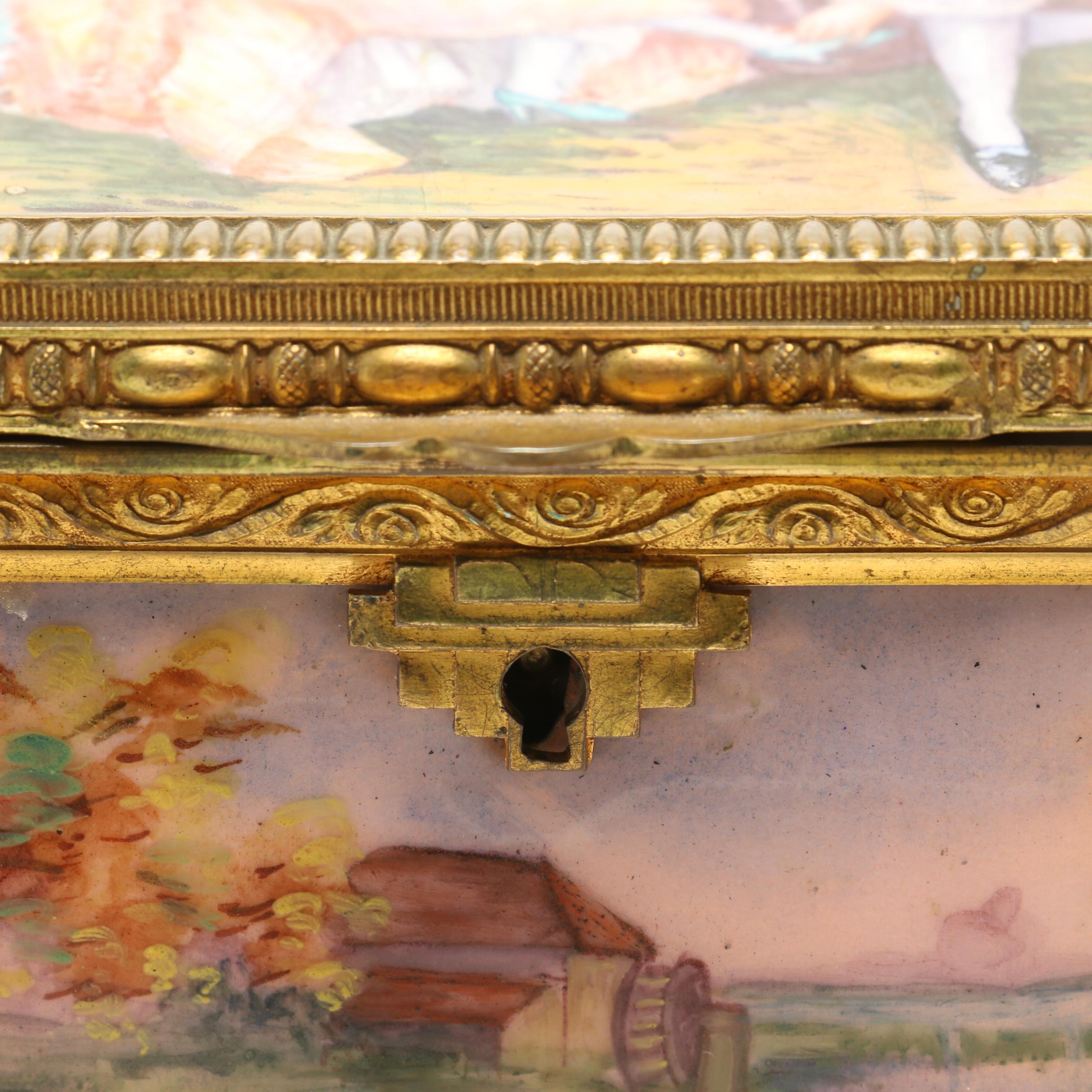 A la Marquise de Sévigné Enamel and Copper Casket Jewelry Box, 19th Century