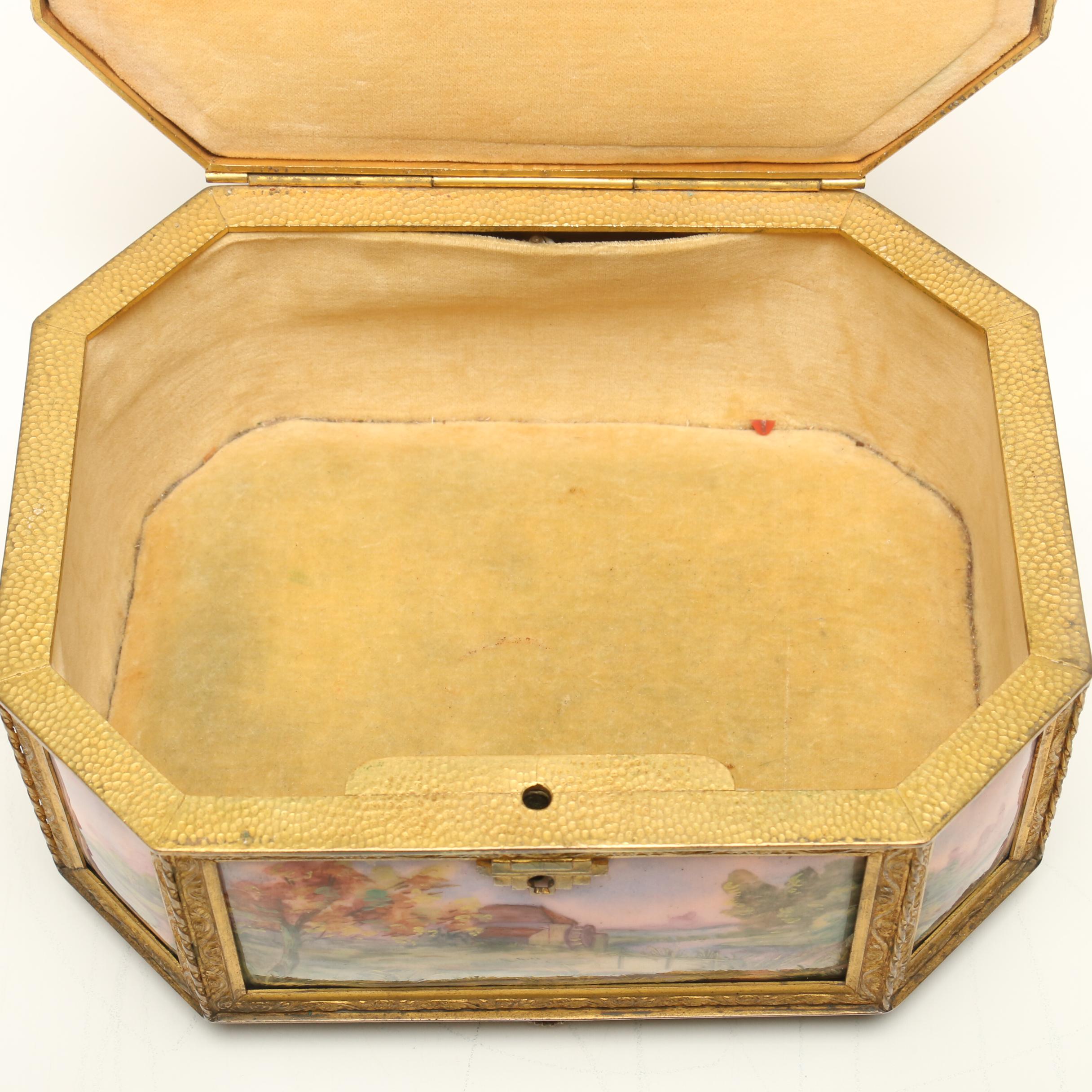 A la Marquise de Sévigné Enamel and Copper Casket Jewelry Box, 19th Century