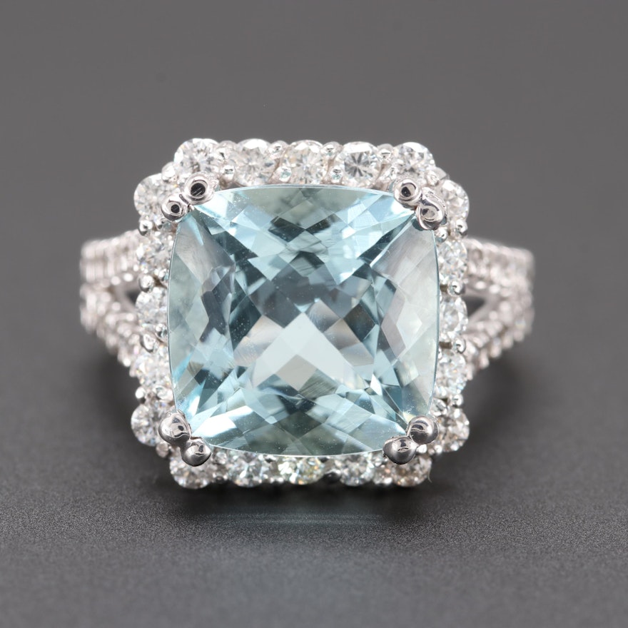 14K White Gold 5.37 CT Aquamarine and 1.08 CTW Diamond Ring