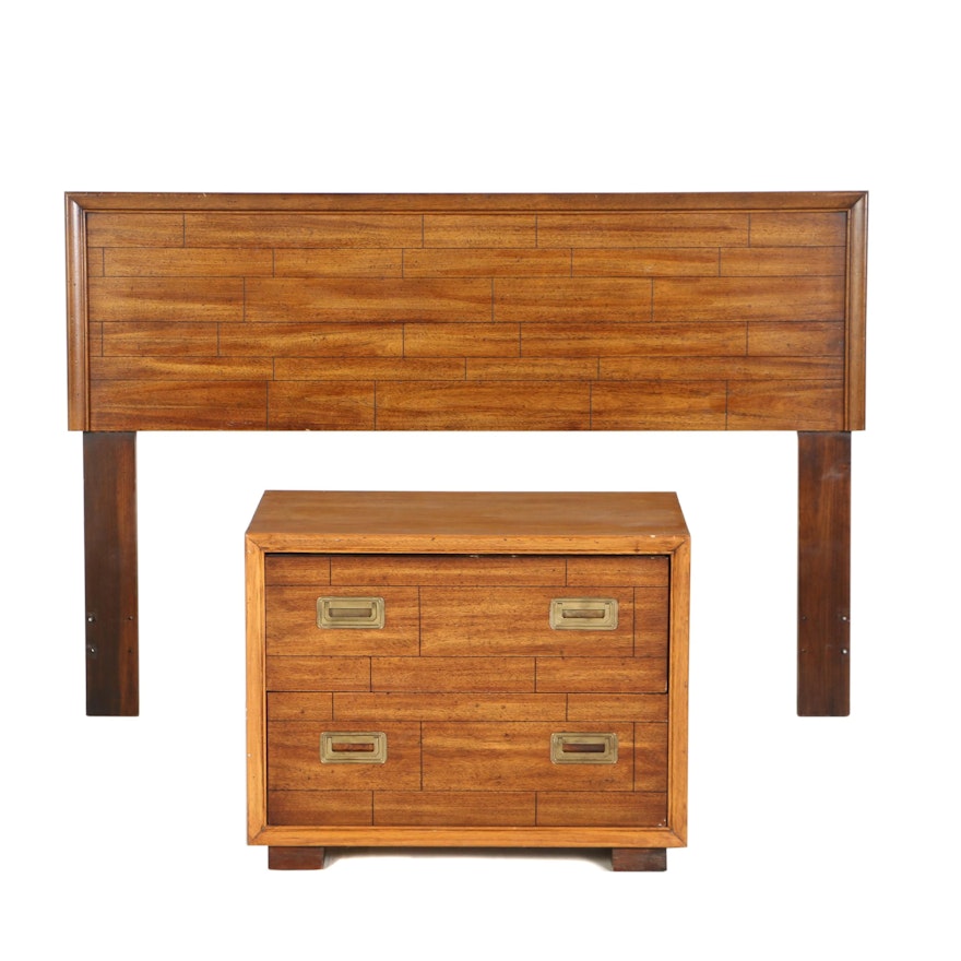 Walnut-Stained Full Size Headboard and Bedside Chest by Lane, Circa 1976