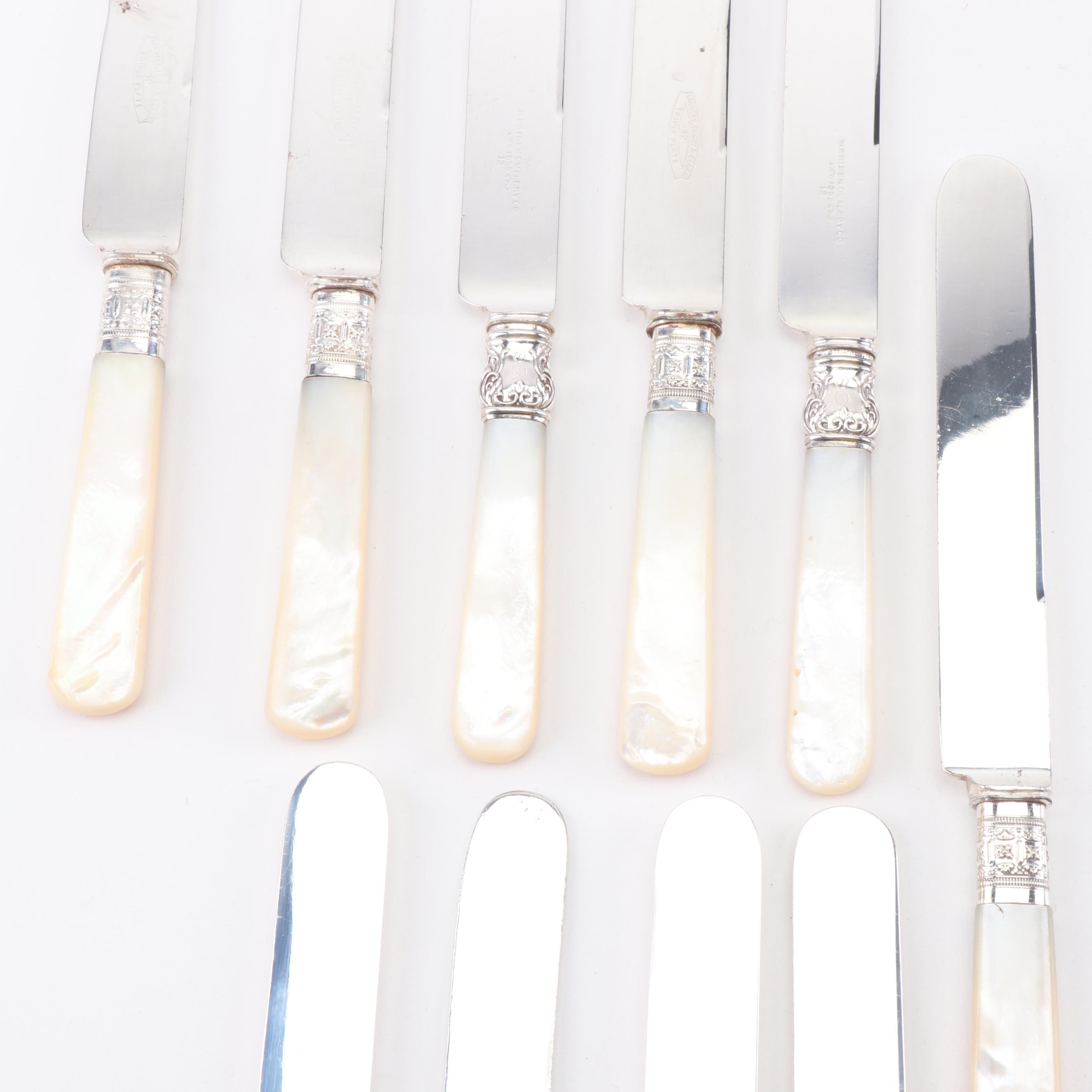 Mother of Pearl and Silver Plate Dinner Knives featuring Landers, Frary & Clark