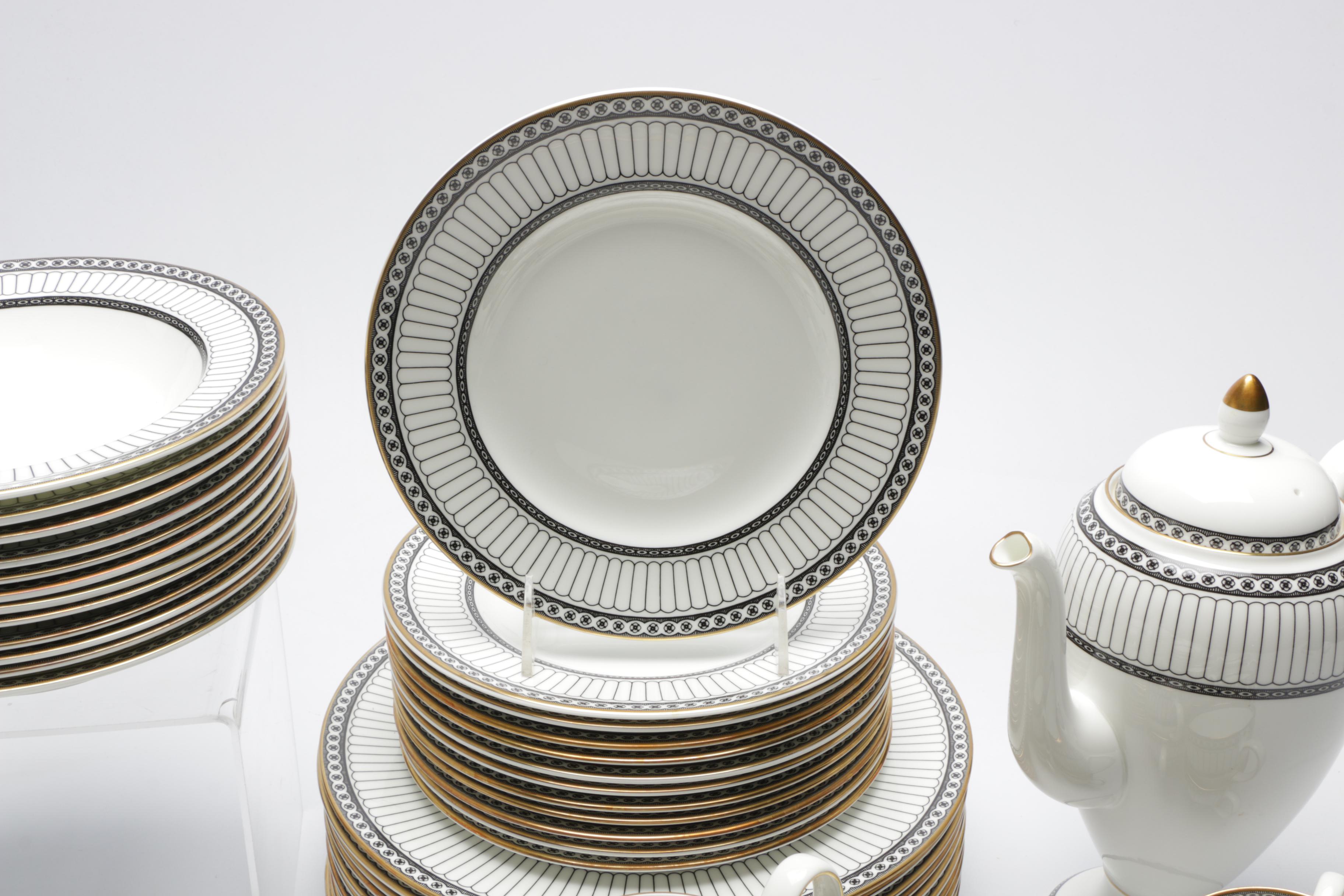 Wedgwood "Colonnade Black" Pattern Bone China Dinnerware