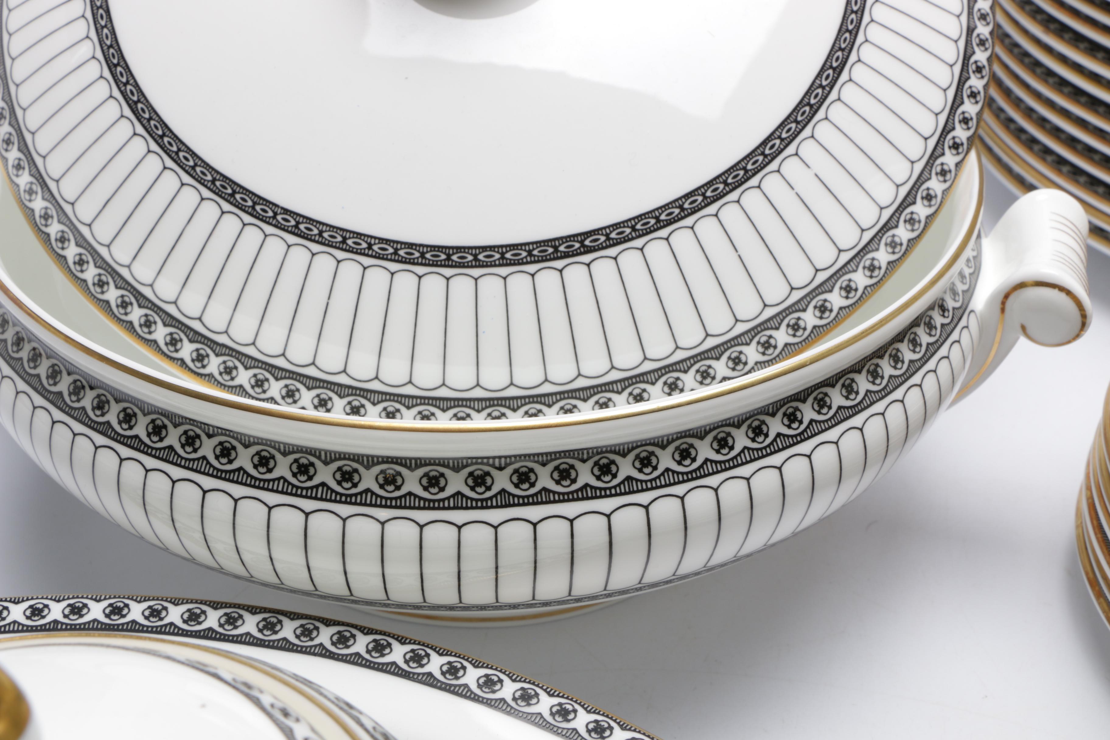 Wedgwood "Colonnade Black" Pattern Bone China Dinnerware