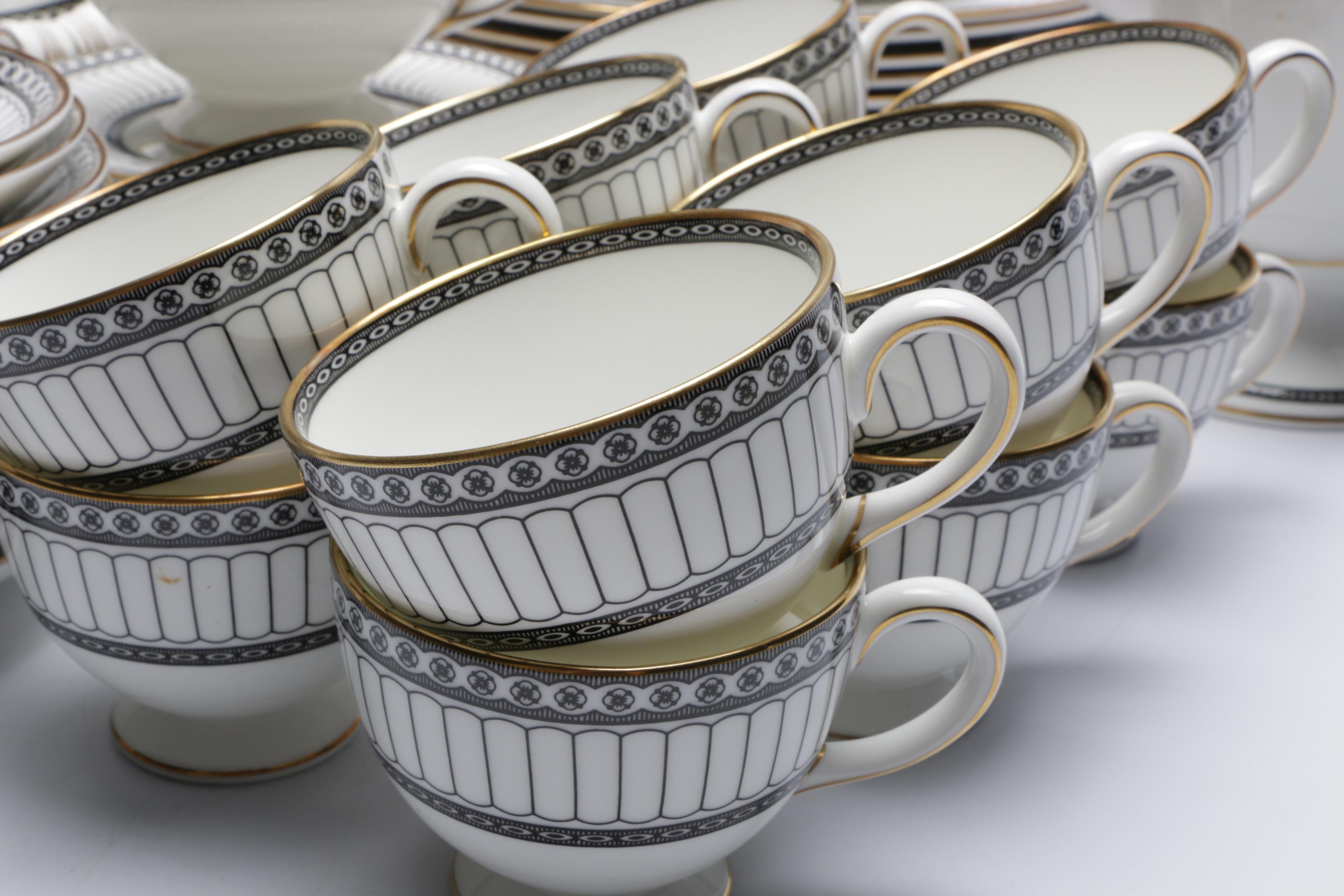 Wedgwood "Colonnade Black" Pattern Bone China Dinnerware