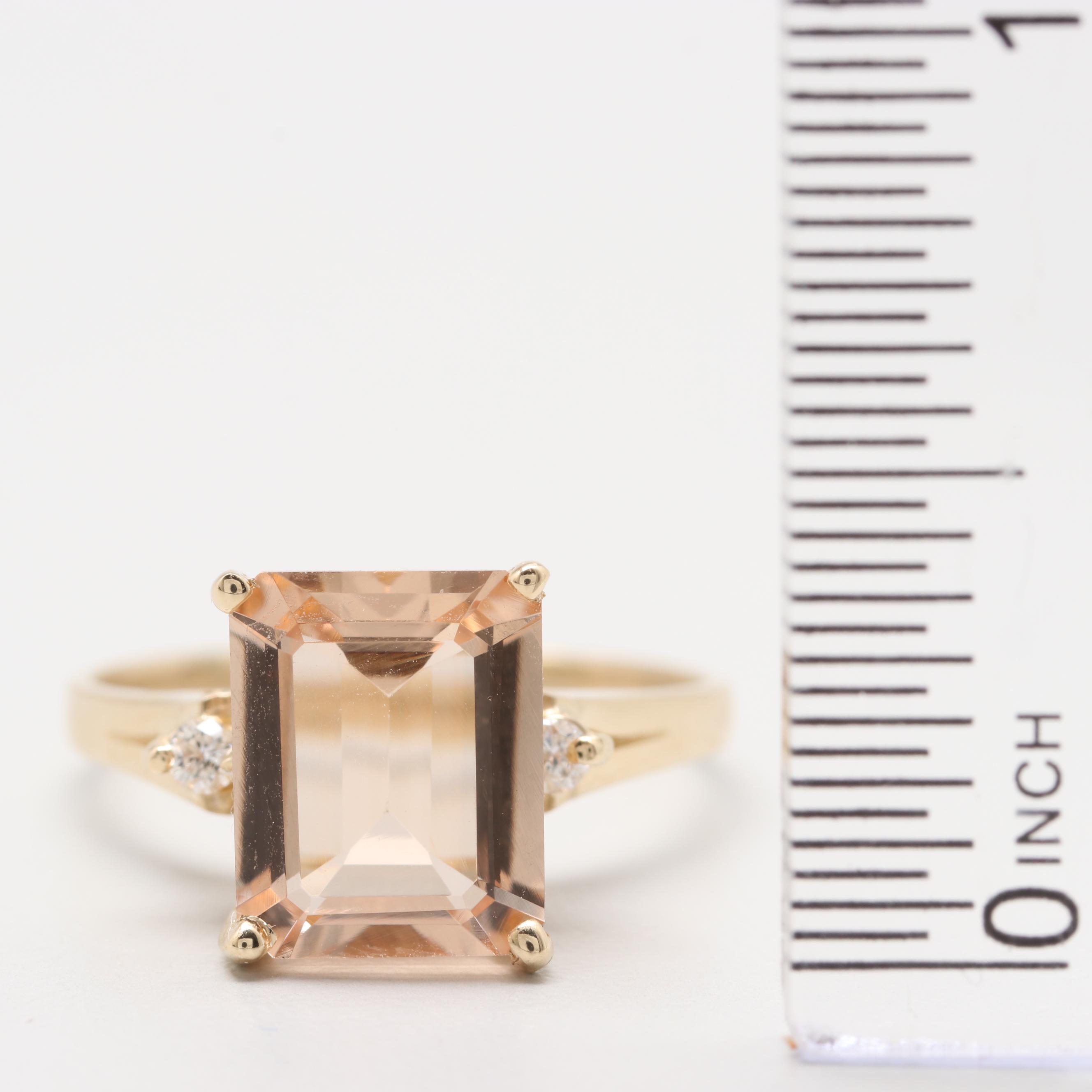 14K Yellow Gold Morganite and Diamond Ring