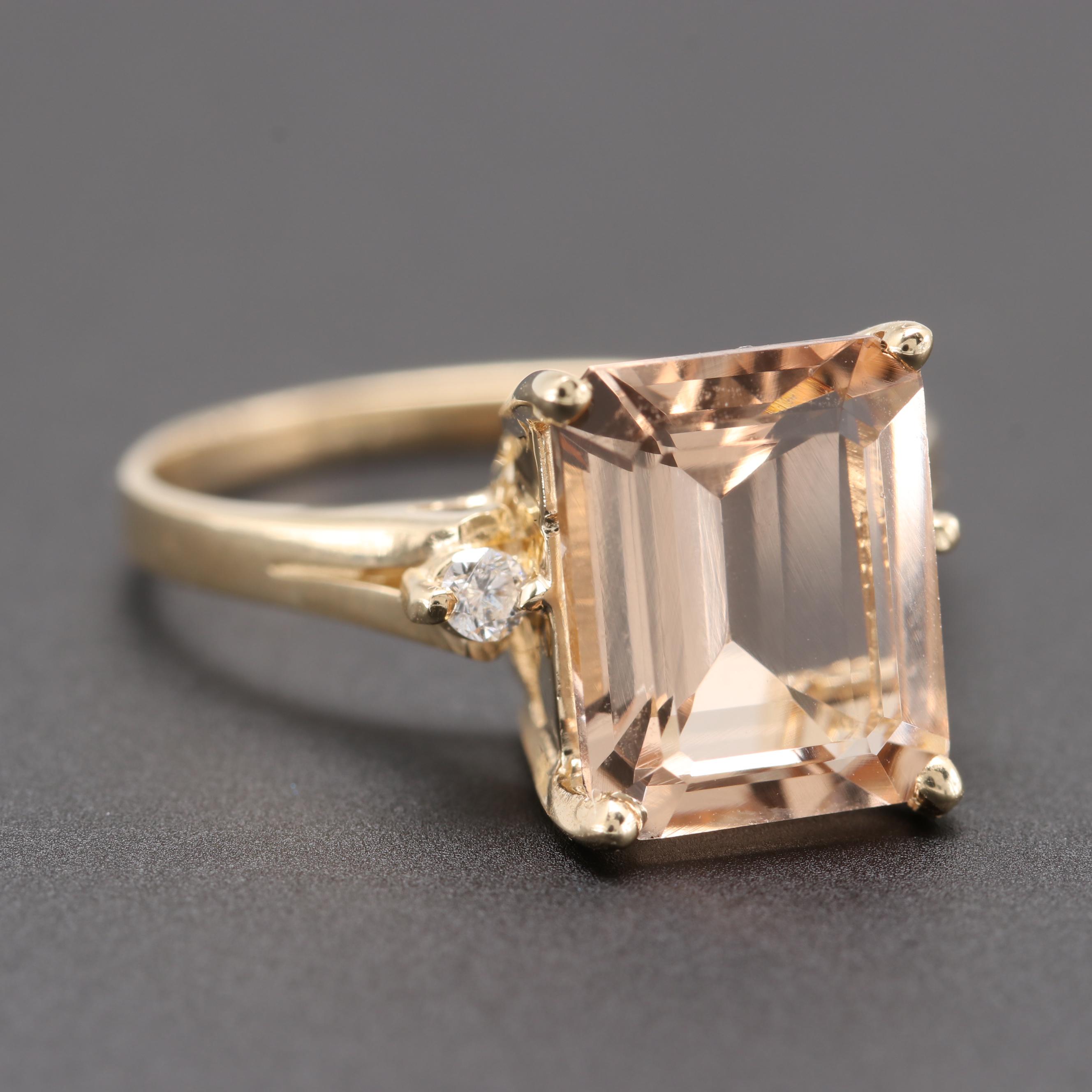14K Yellow Gold Morganite and Diamond Ring