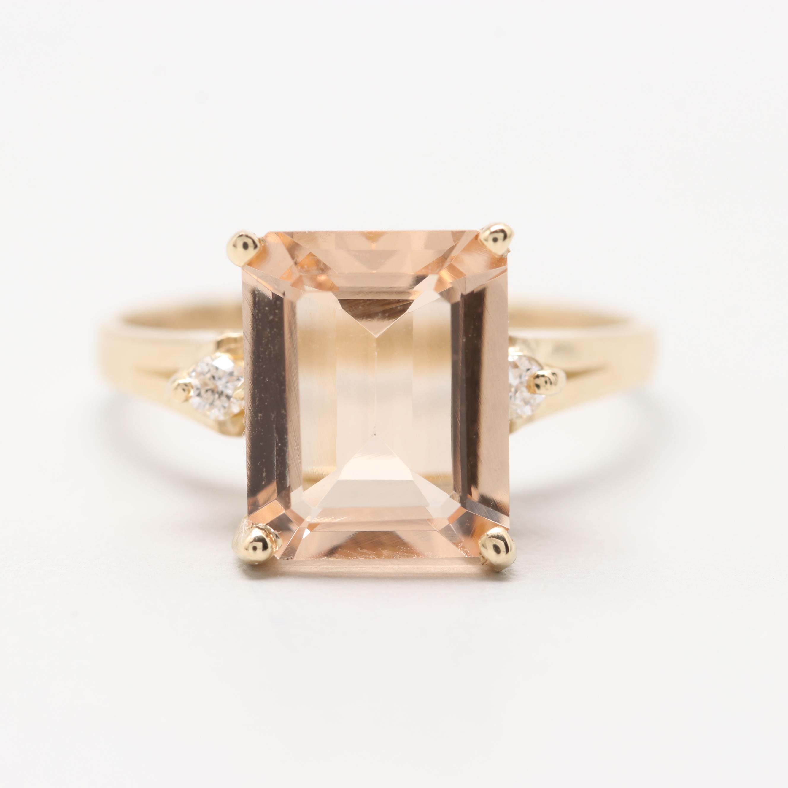 14K Yellow Gold Morganite and Diamond Ring