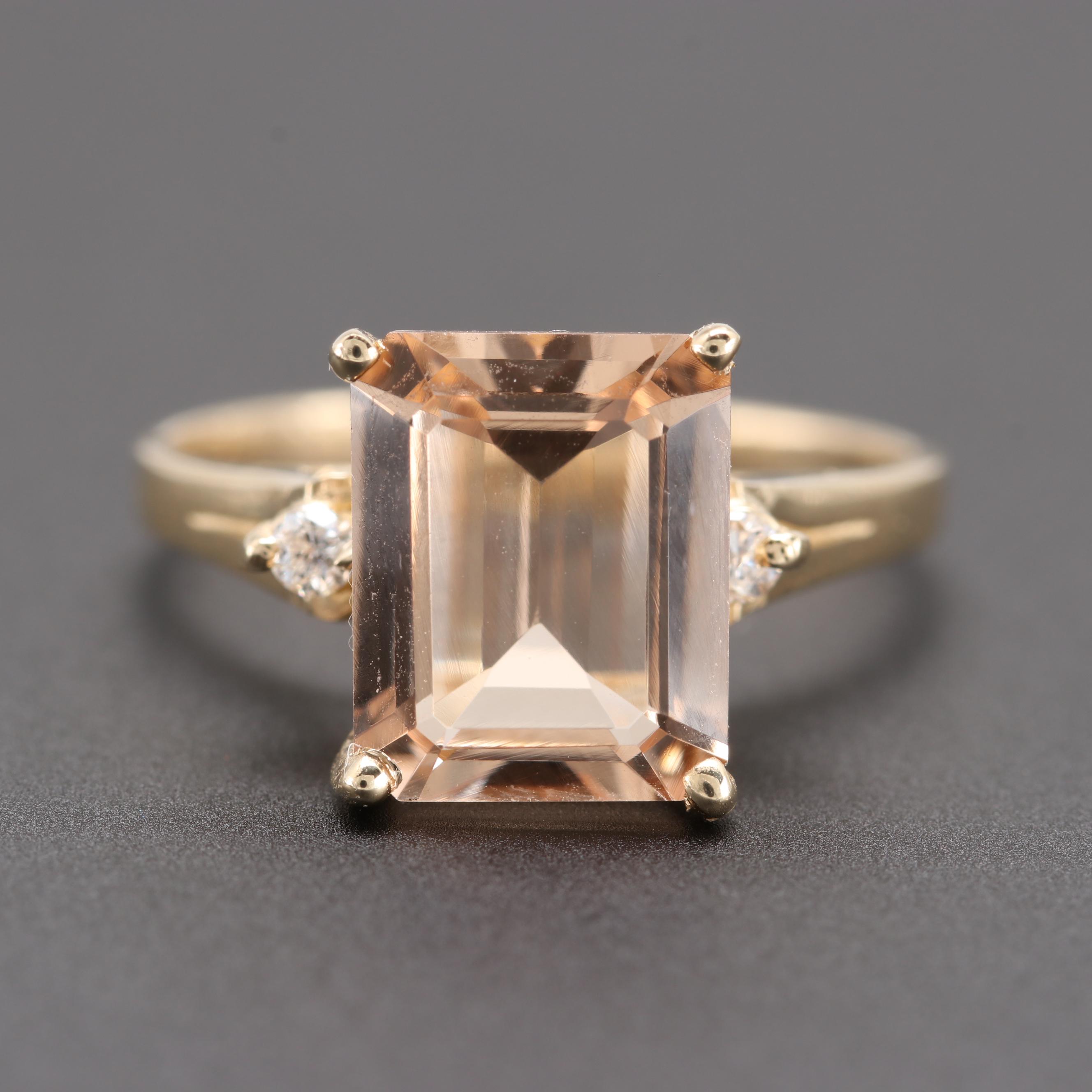 14K Yellow Gold Morganite and Diamond Ring