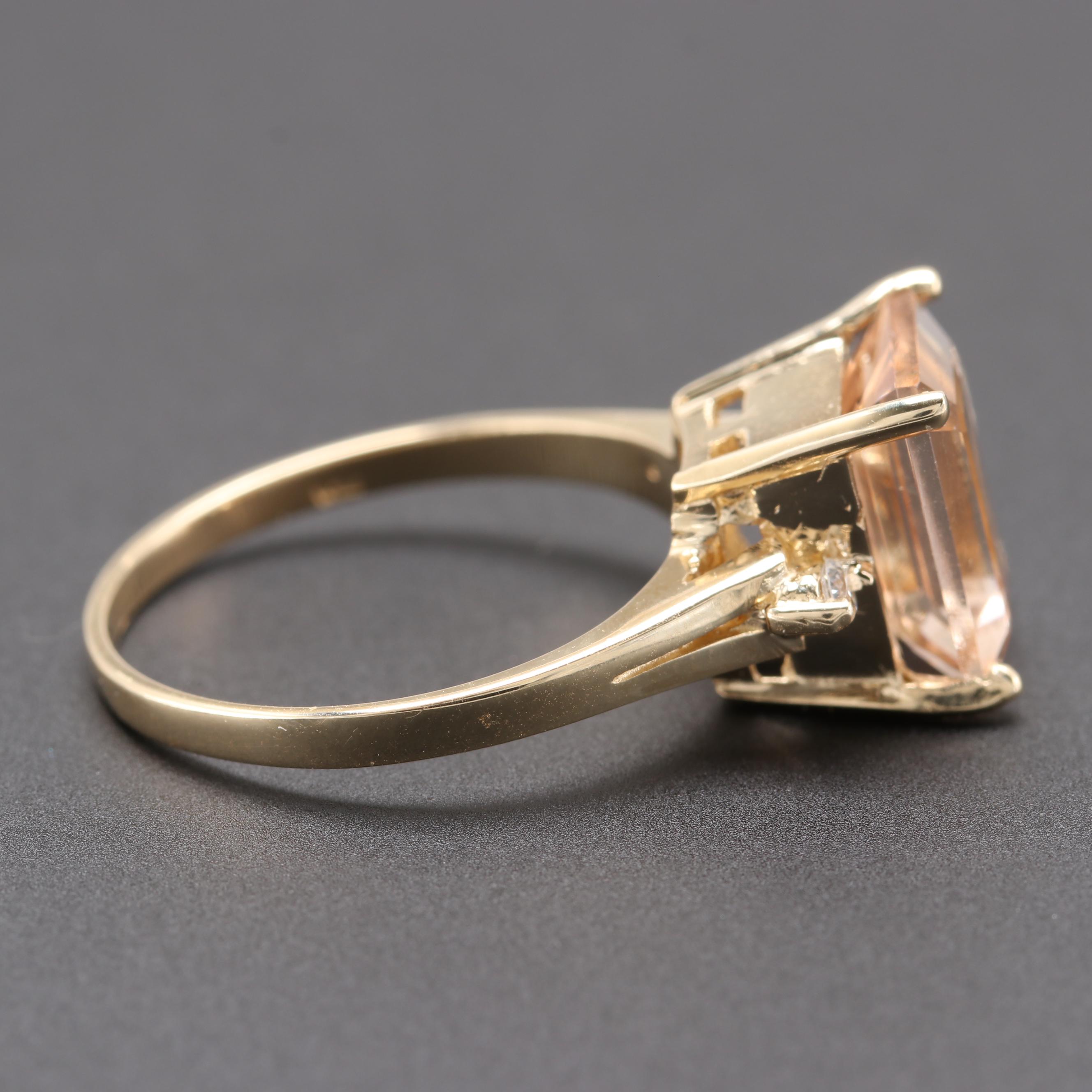 14K Yellow Gold Morganite and Diamond Ring