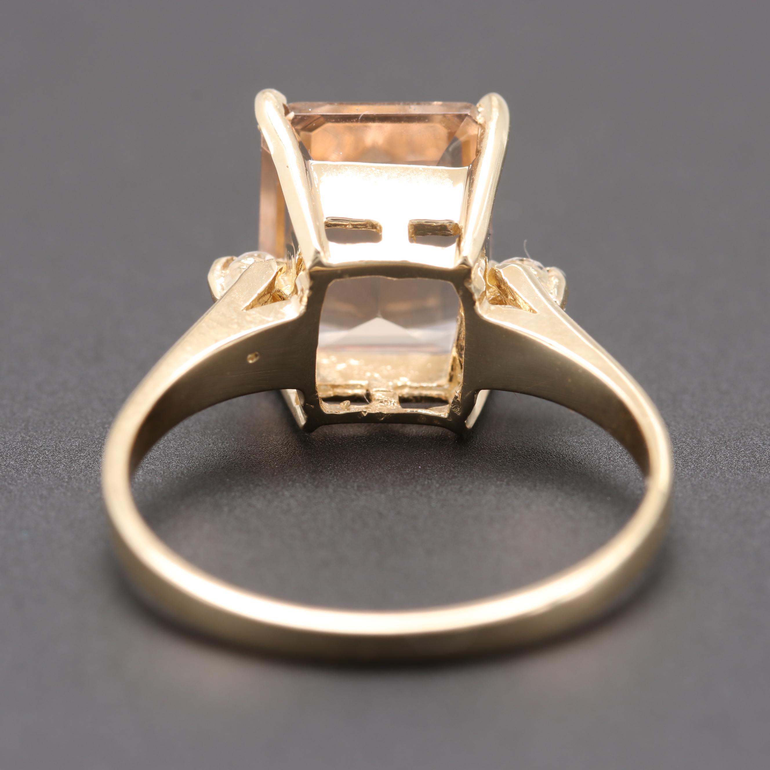14K Yellow Gold Morganite and Diamond Ring