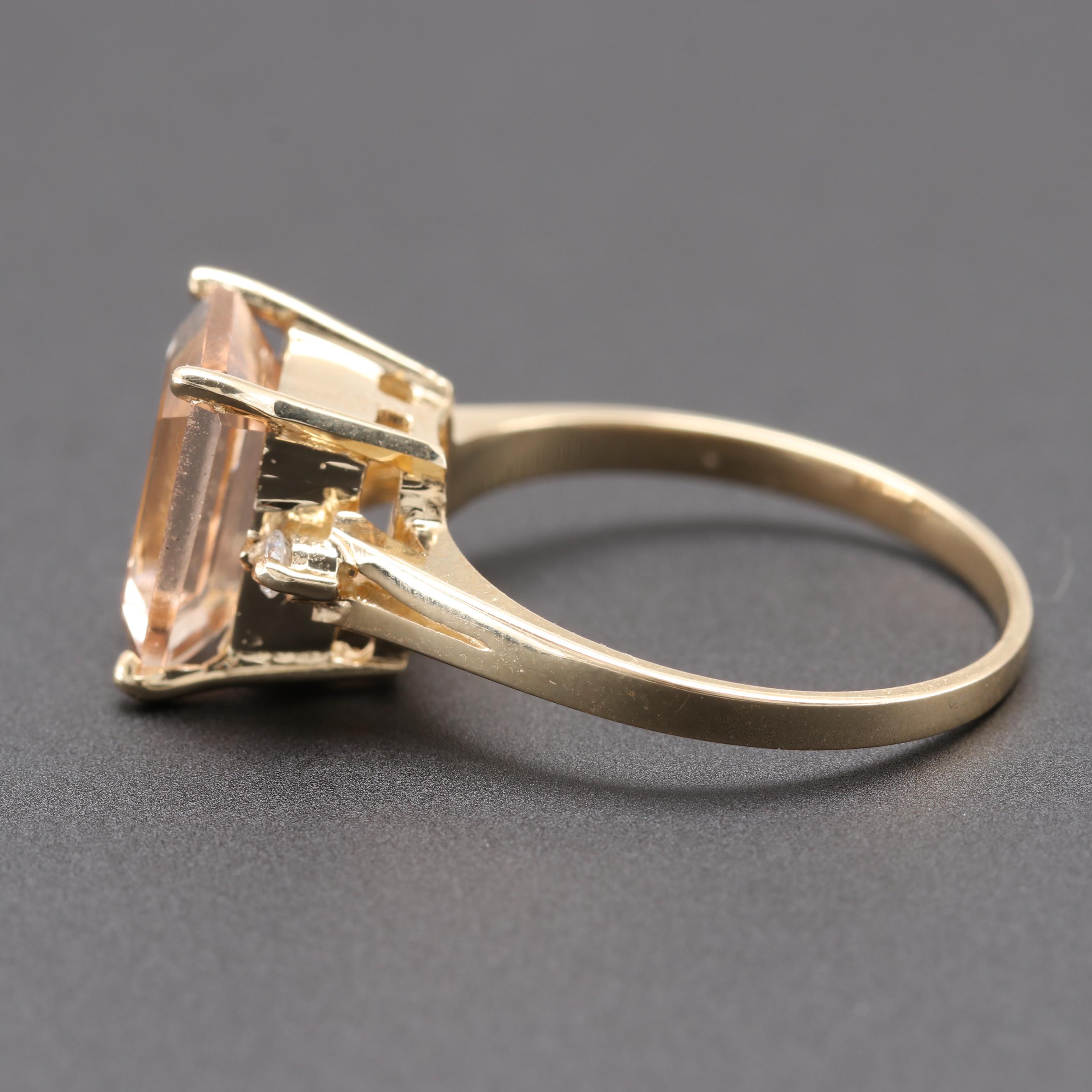 14K Yellow Gold Morganite and Diamond Ring
