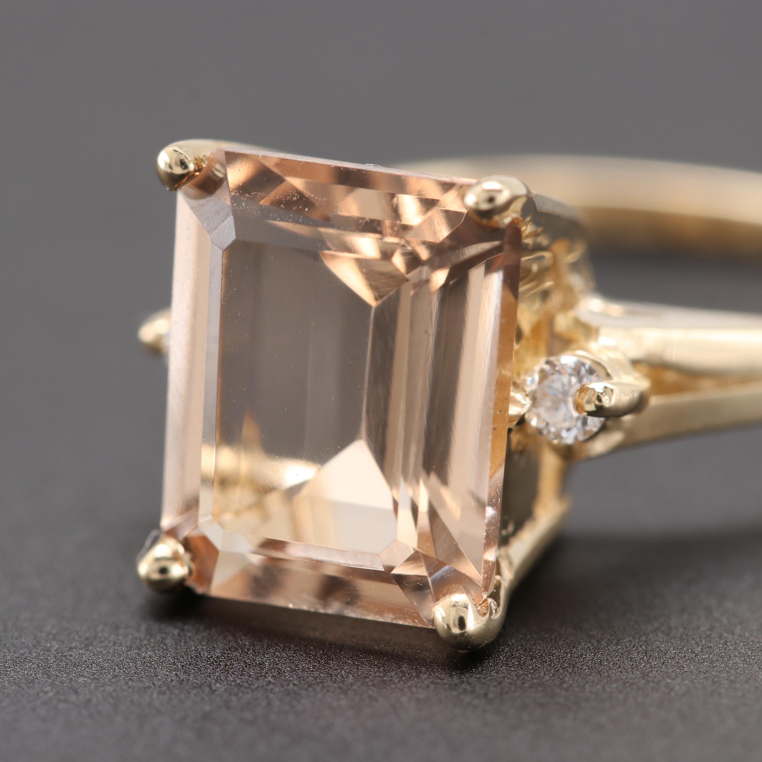 14K Yellow Gold Morganite and Diamond Ring