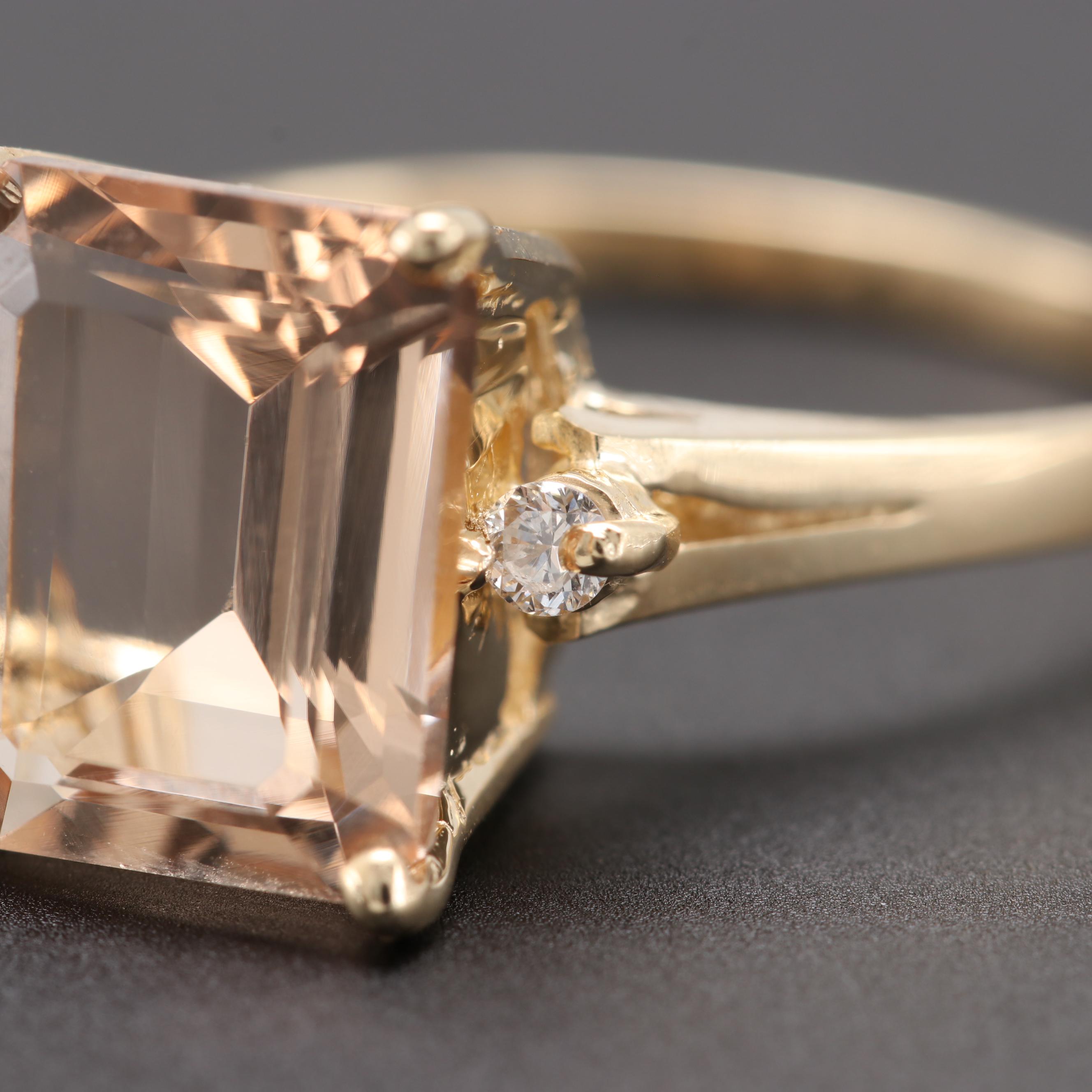 14K Yellow Gold Morganite and Diamond Ring
