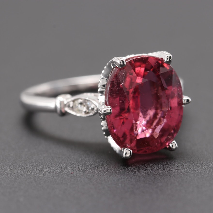 14K White Gold 3.89 CT Pink Tourmaline and Diamond Ring