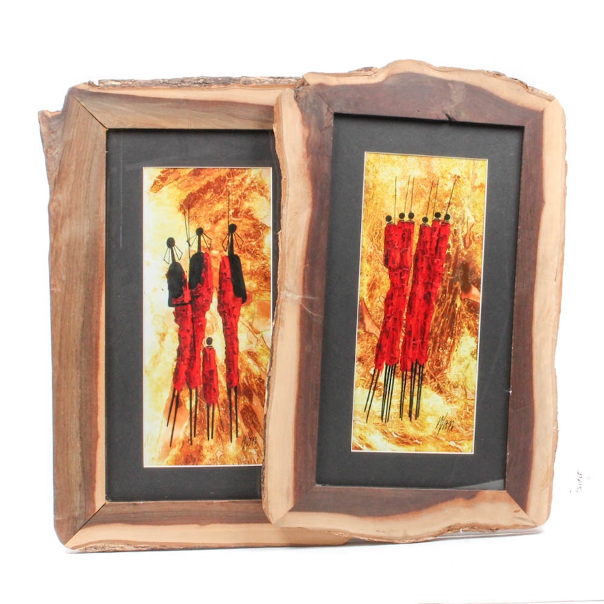 Two Wan Oil Paintings Depicting Maasai Style Imagery
