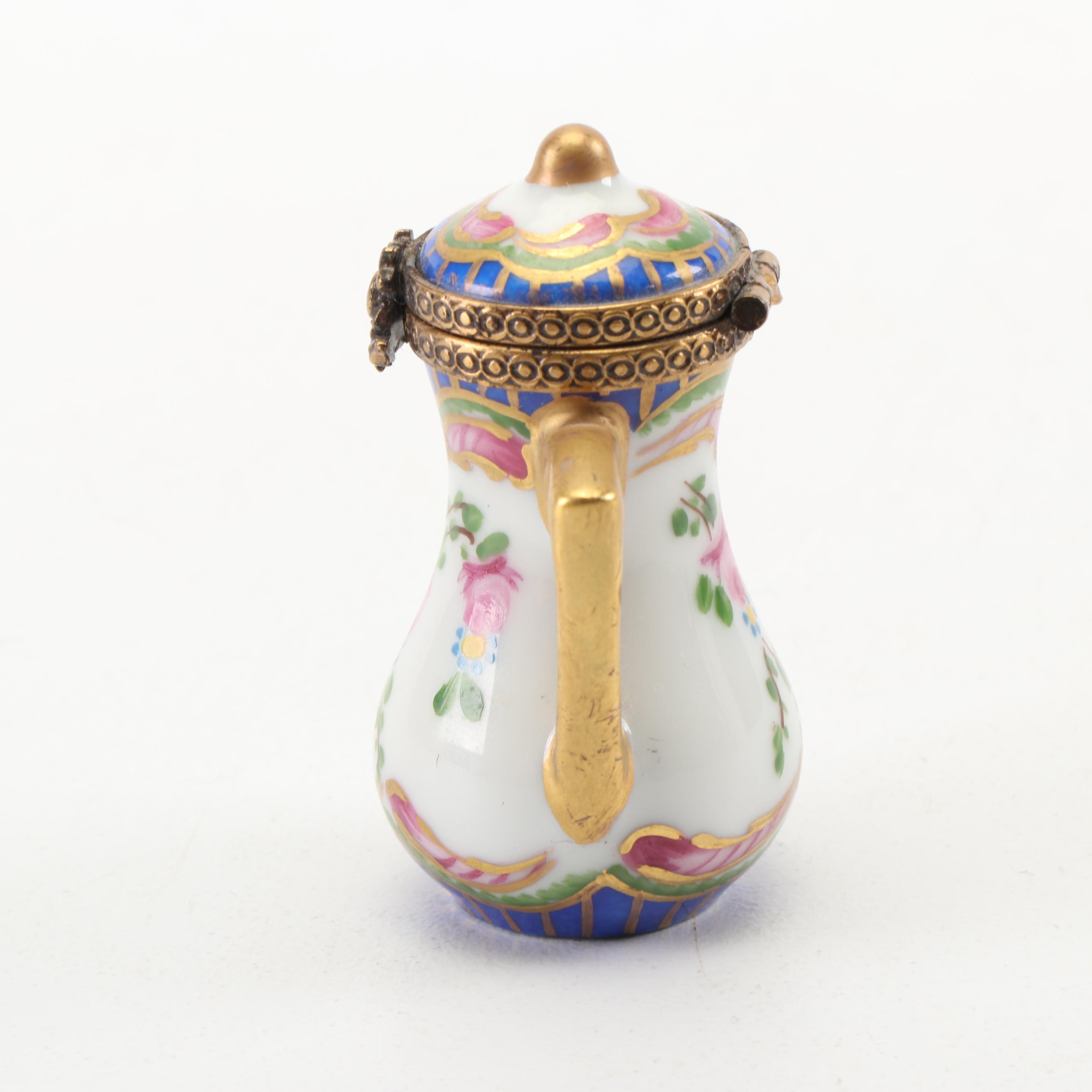 Limoges Hand-Painted Teapot Shaped Porcelain Trinket Box