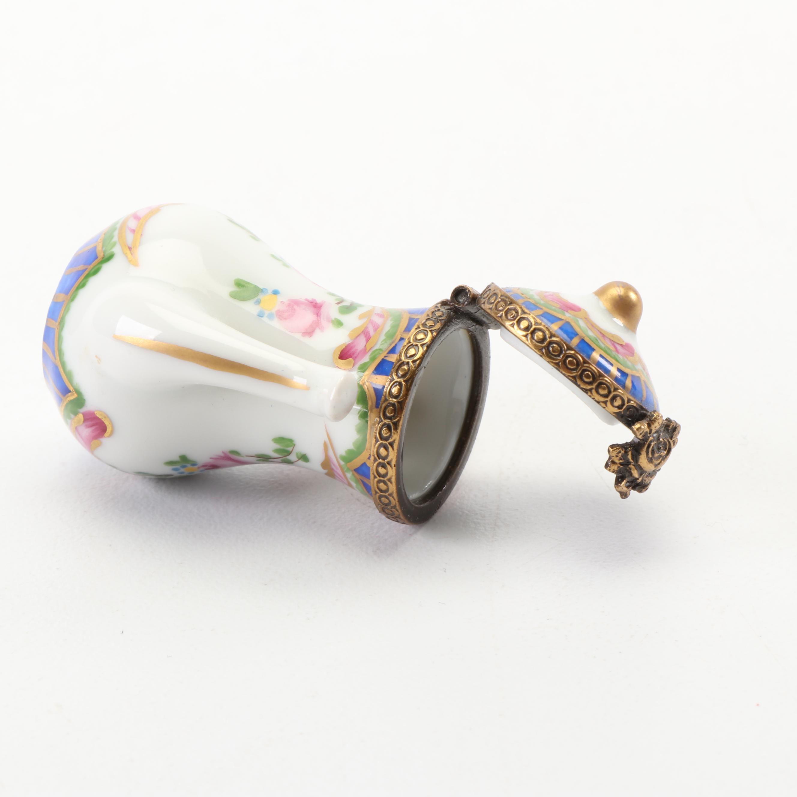 Limoges Hand-Painted Teapot Shaped Porcelain Trinket Box