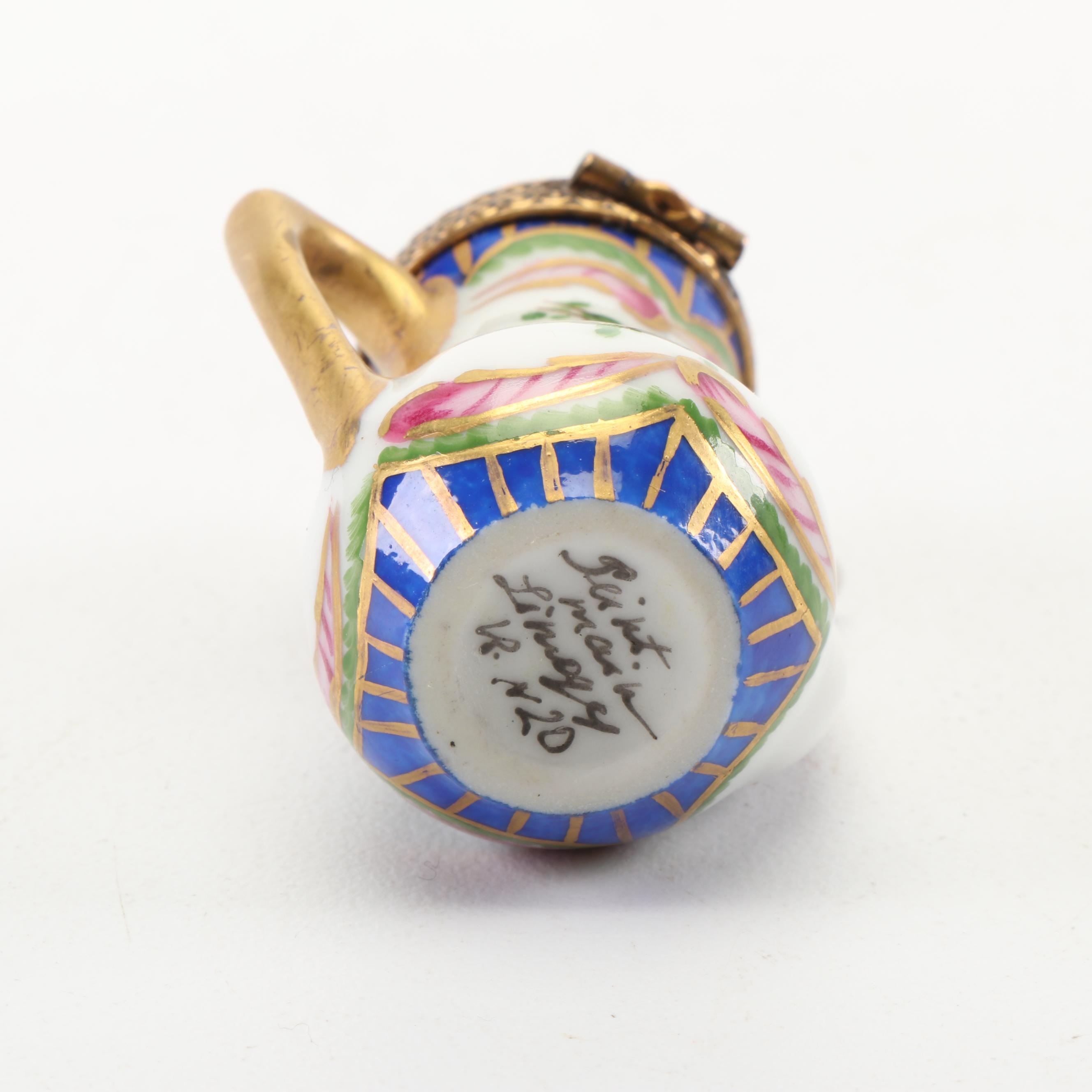 Limoges Hand-Painted Teapot Shaped Porcelain Trinket Box
