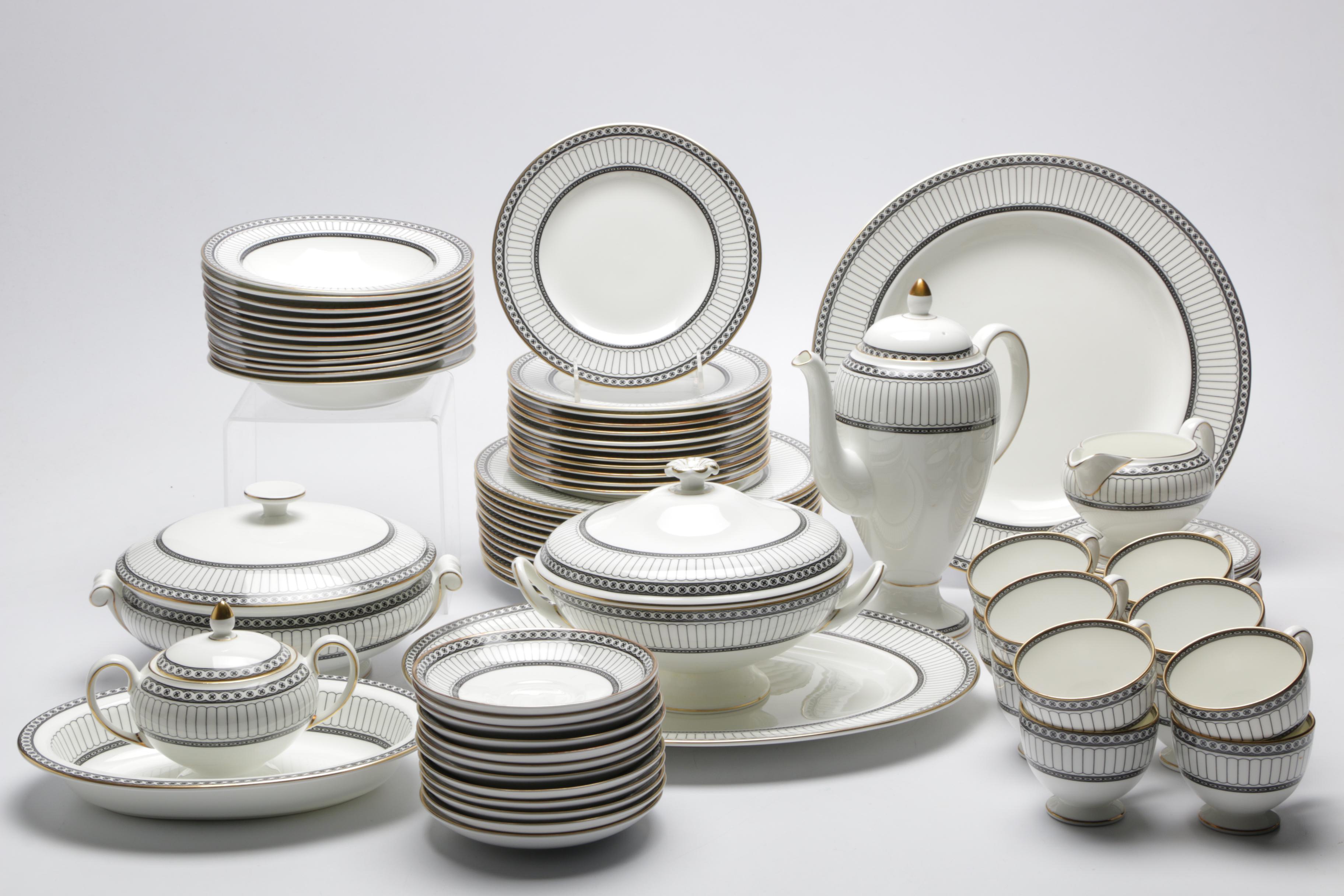 Wedgwood "Colonnade Black" Pattern Bone China Dinnerware