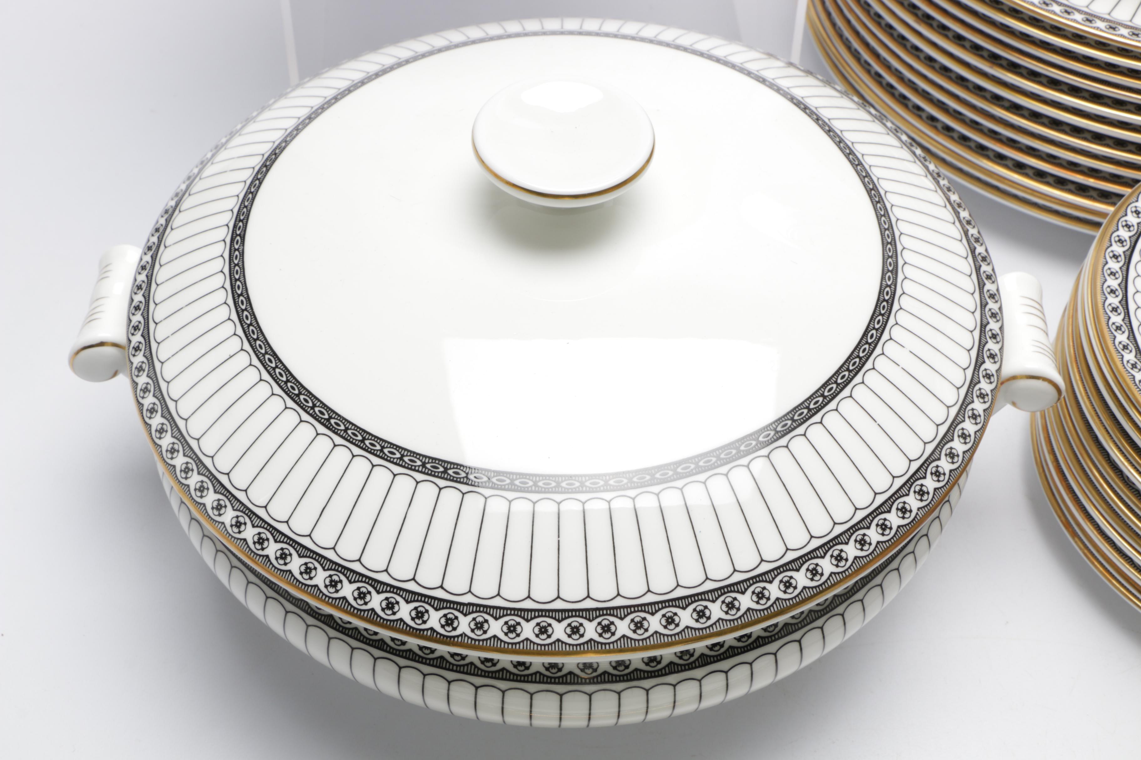 Wedgwood "Colonnade Black" Pattern Bone China Dinnerware