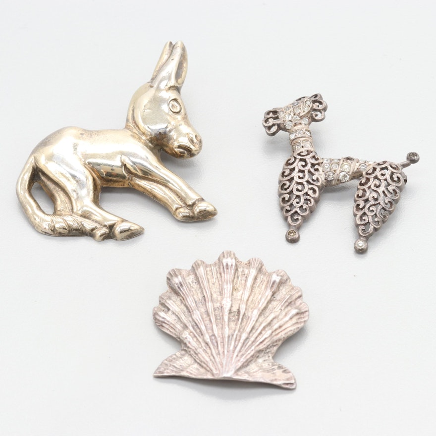 800 and Sterling Silver Figural Brooches Including Glass Accents