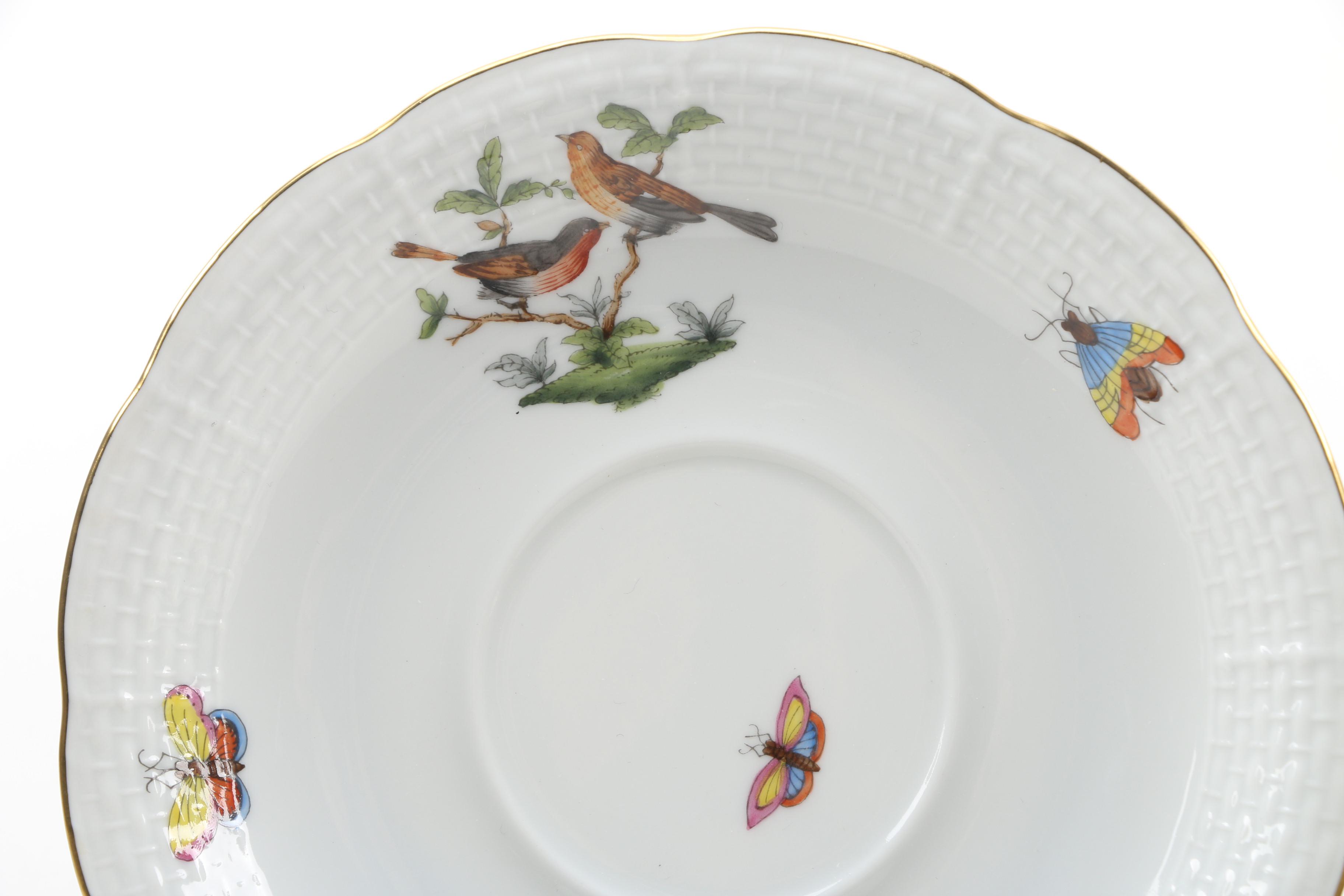 Herend "Rothschild Bird" Porcelain Teacups and Saucers