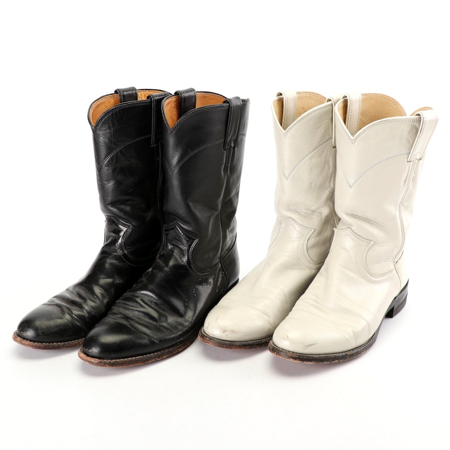 Women's Justin Western Boots in Black and Off-White Leather