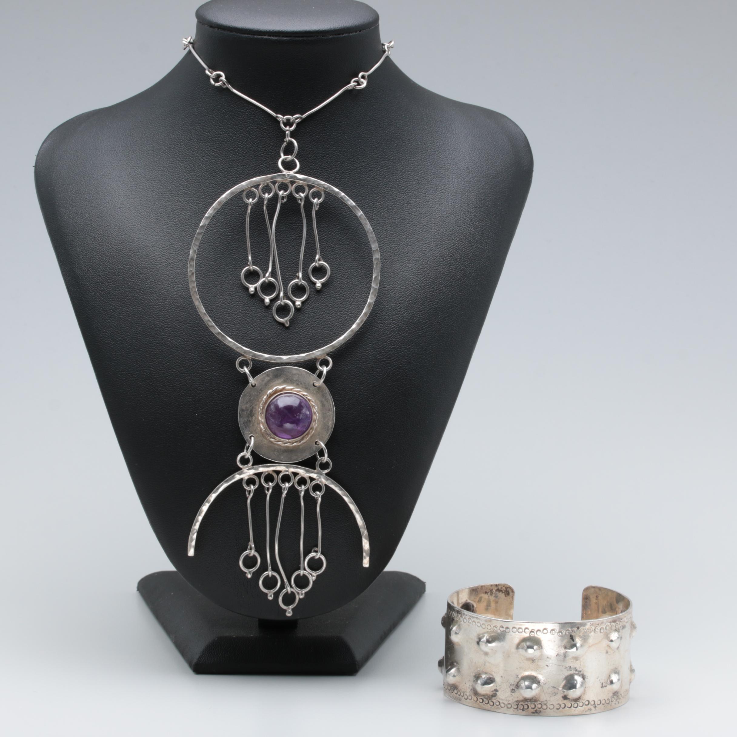Sterling Silver Bracelet and Mexican Amethyst Necklace