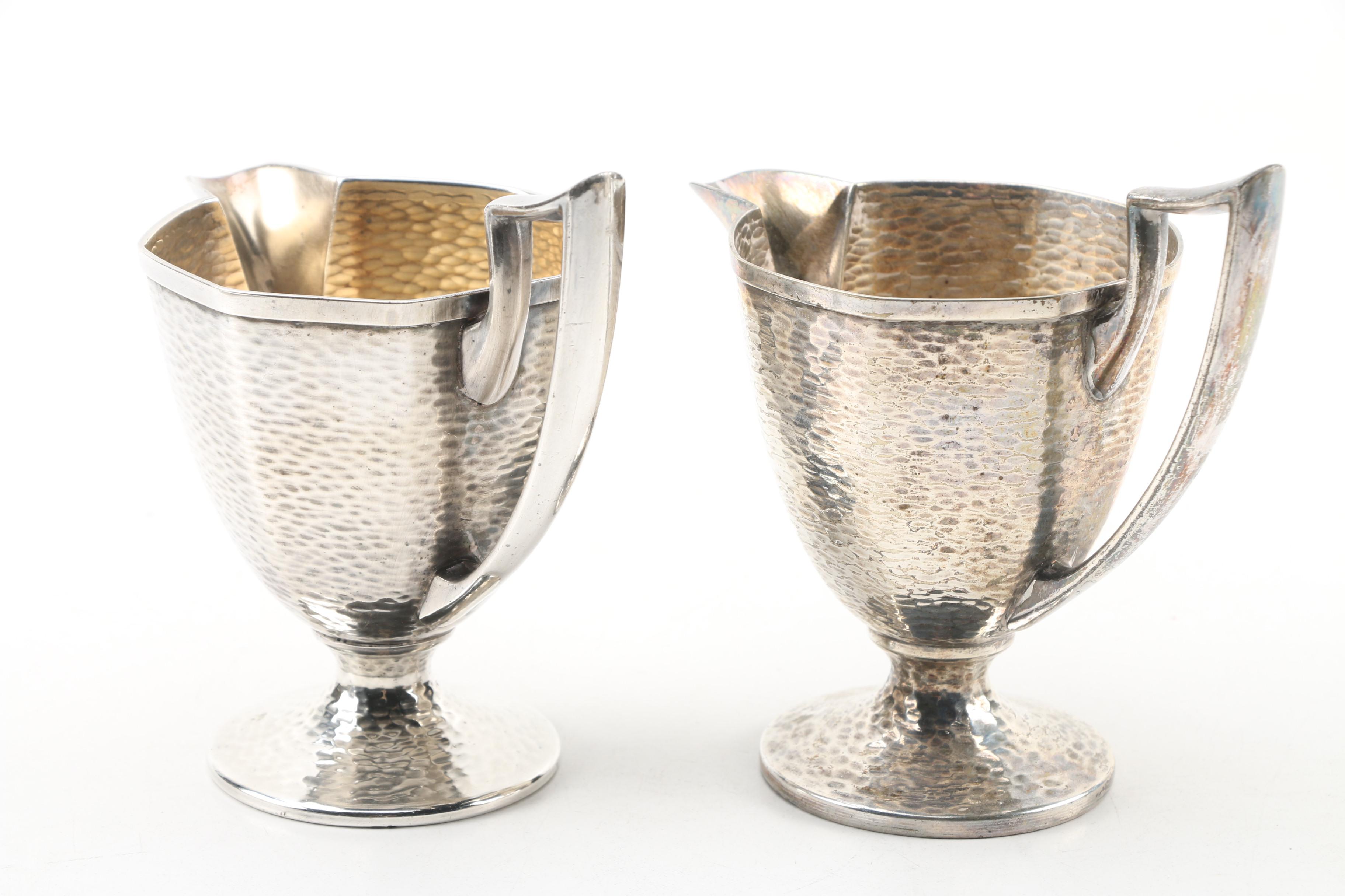 Homan Silver Plate on Nickel and Hammered Tea Set with Tray, c.1930s