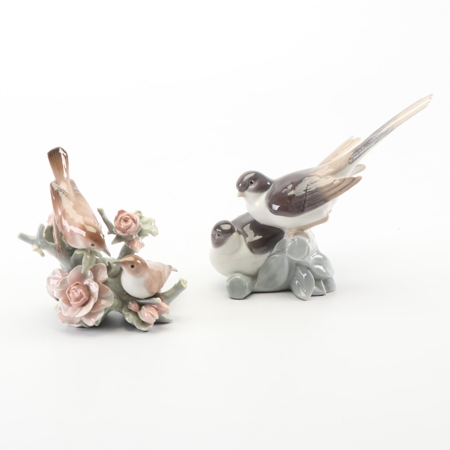 Lladró "Couple of Nightingales" and "Birds" Porcelain Figurines