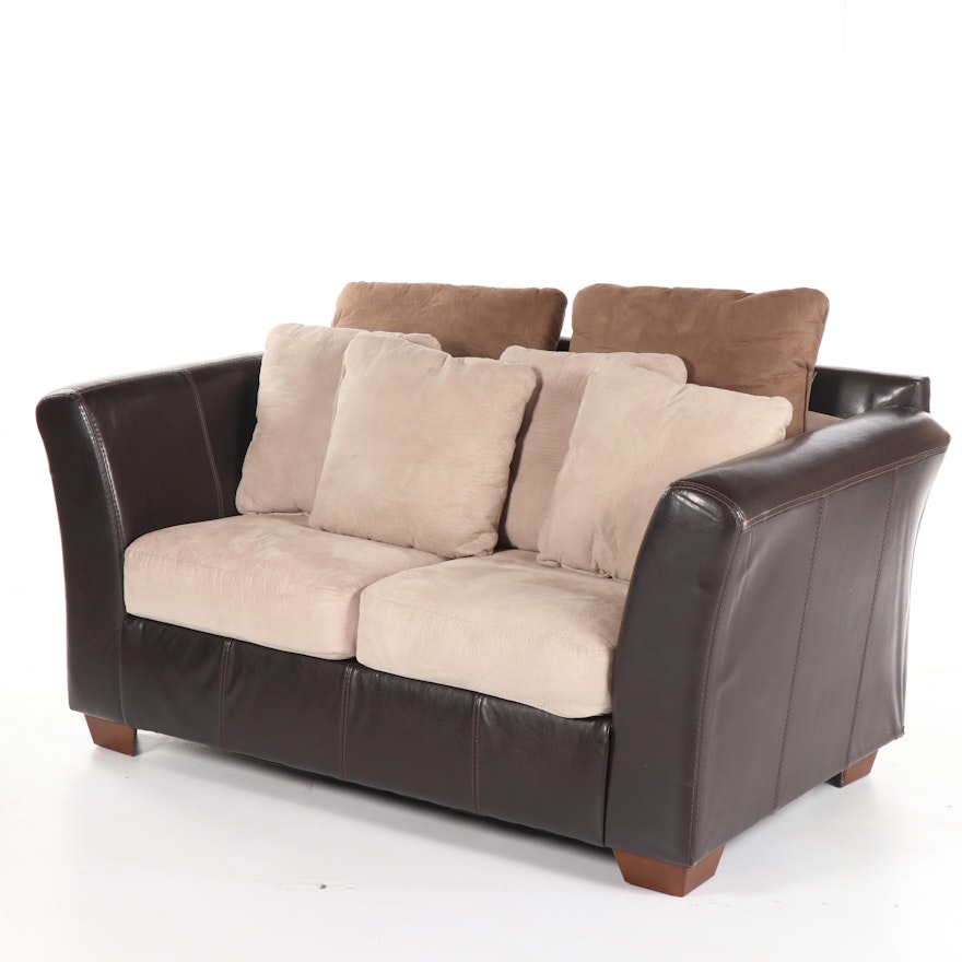 Faux Leather and Suede Loveseat, 21st Century