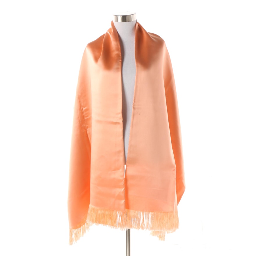 Blush Peach Satin Shawl with Fringe