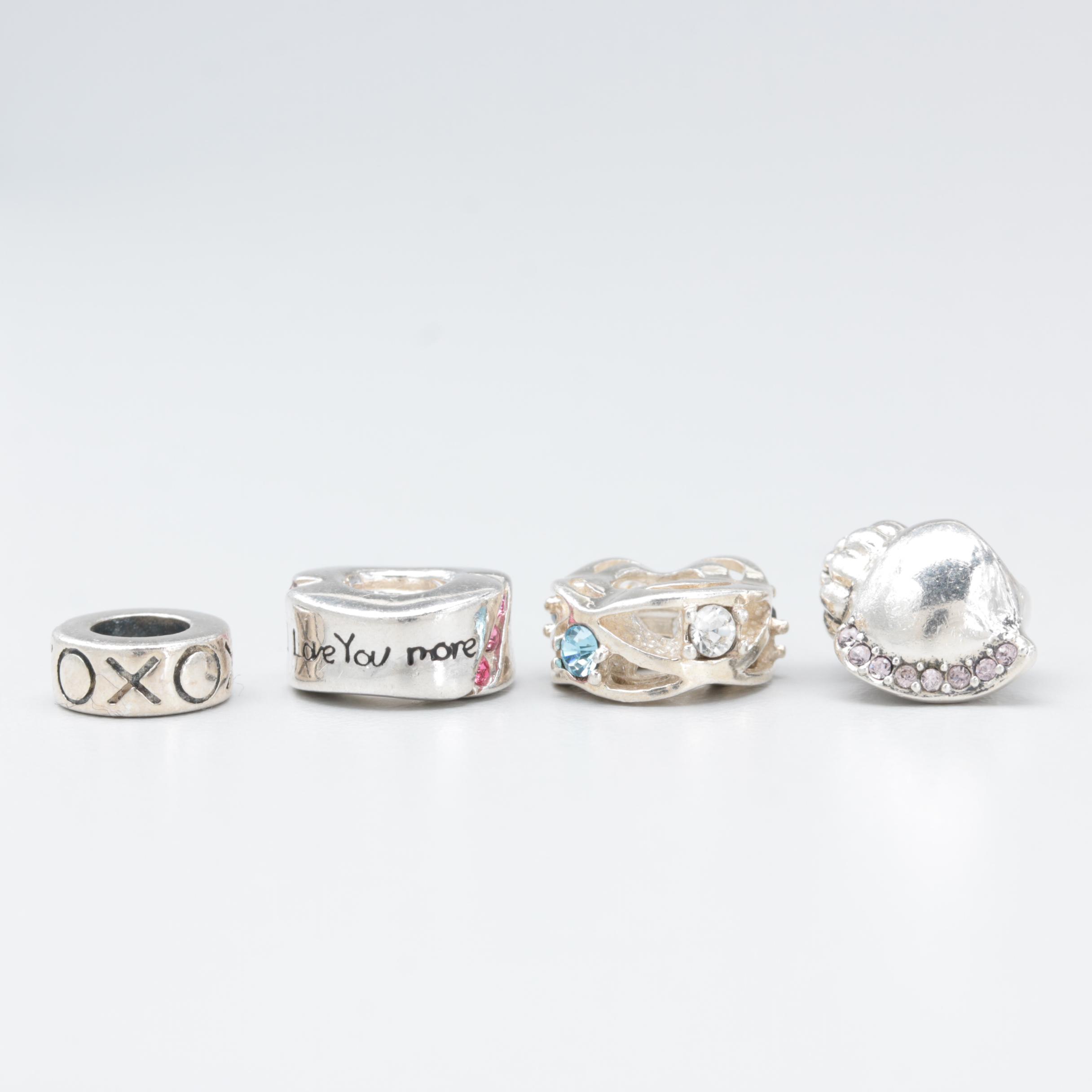 Sterling Silver Chamilia and NFL Charms Including Enamel and Glass Crystal