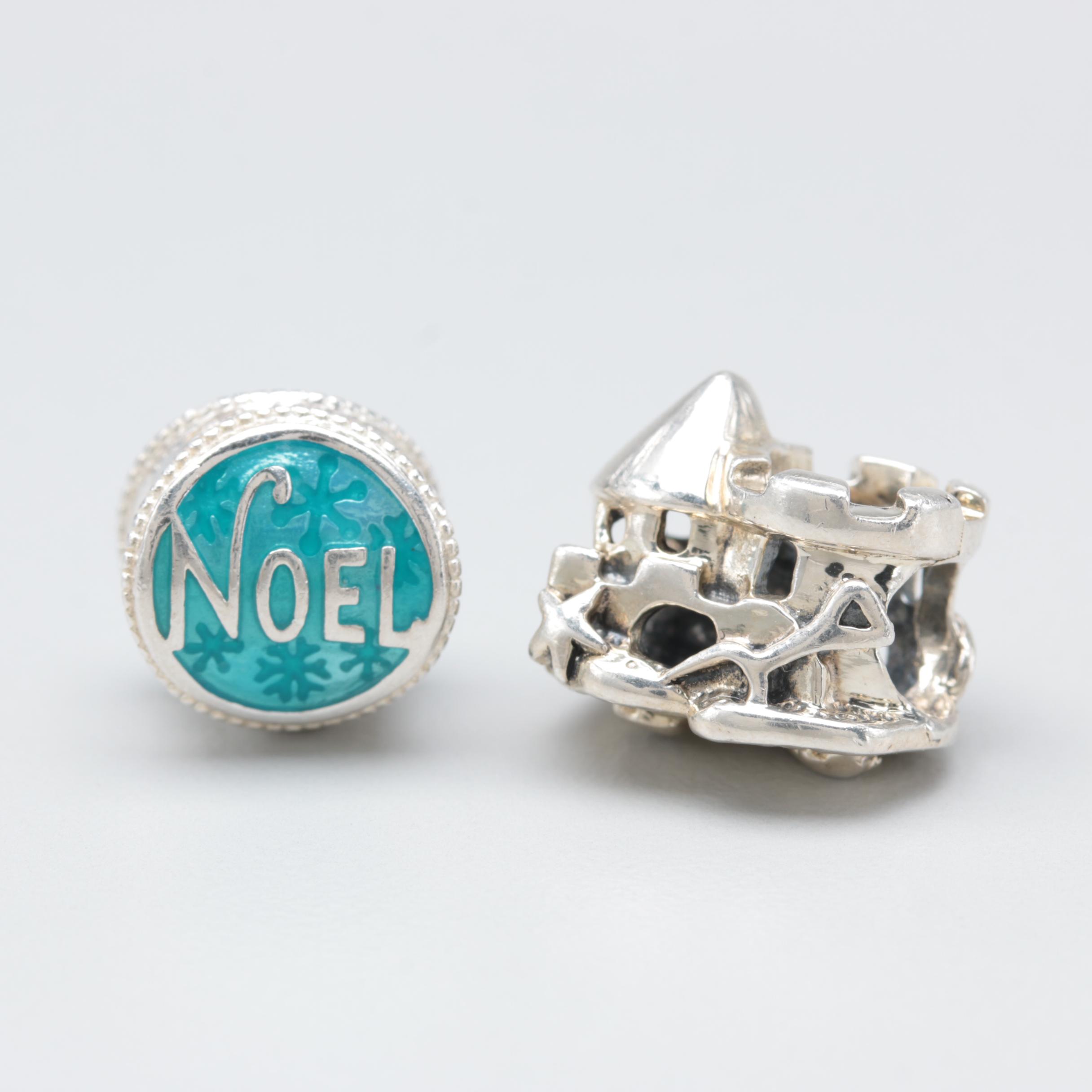 Sterling Silver Chamilia and NFL Charms Including Enamel and Glass Crystal