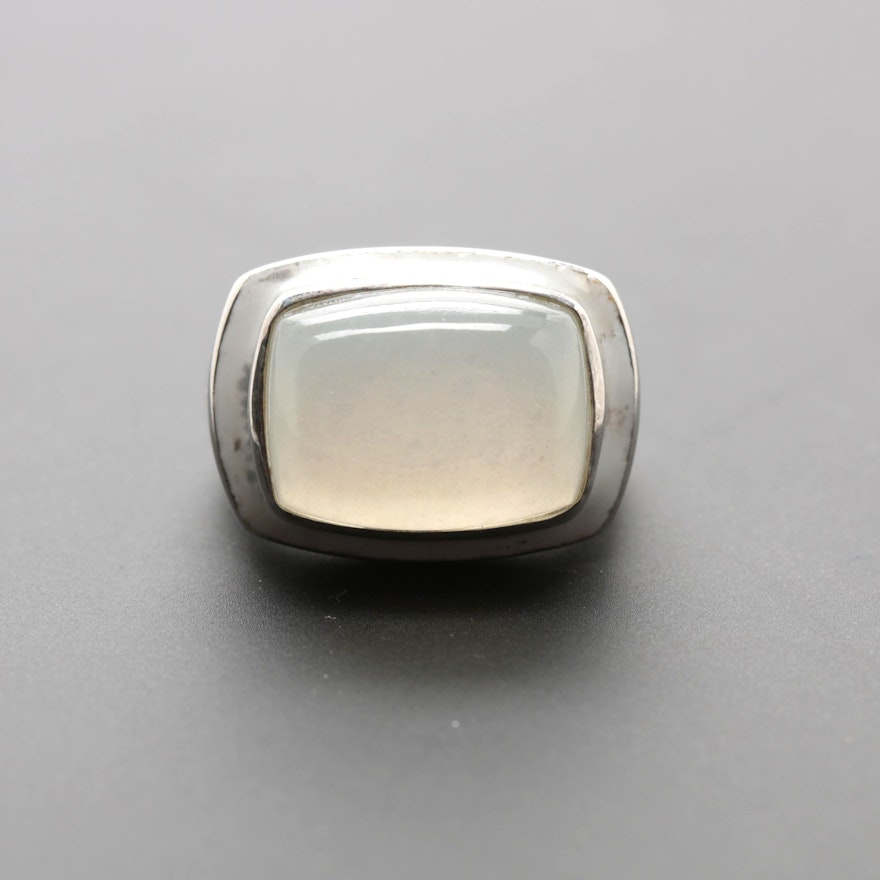 Sterling Silver Moonstone and White Enamel Ring