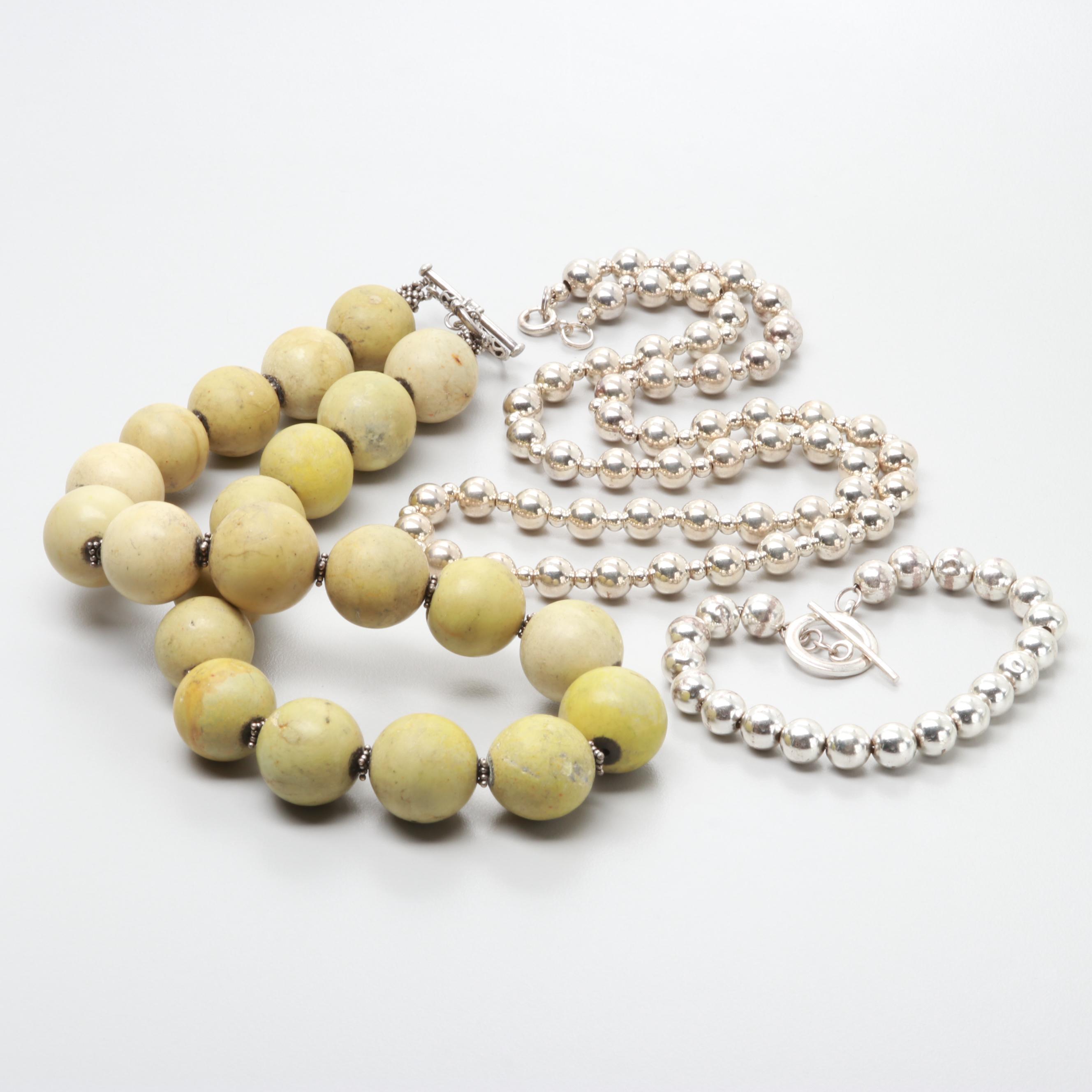 Sterling Silver Bracelet and Necklaces Including Serpentine