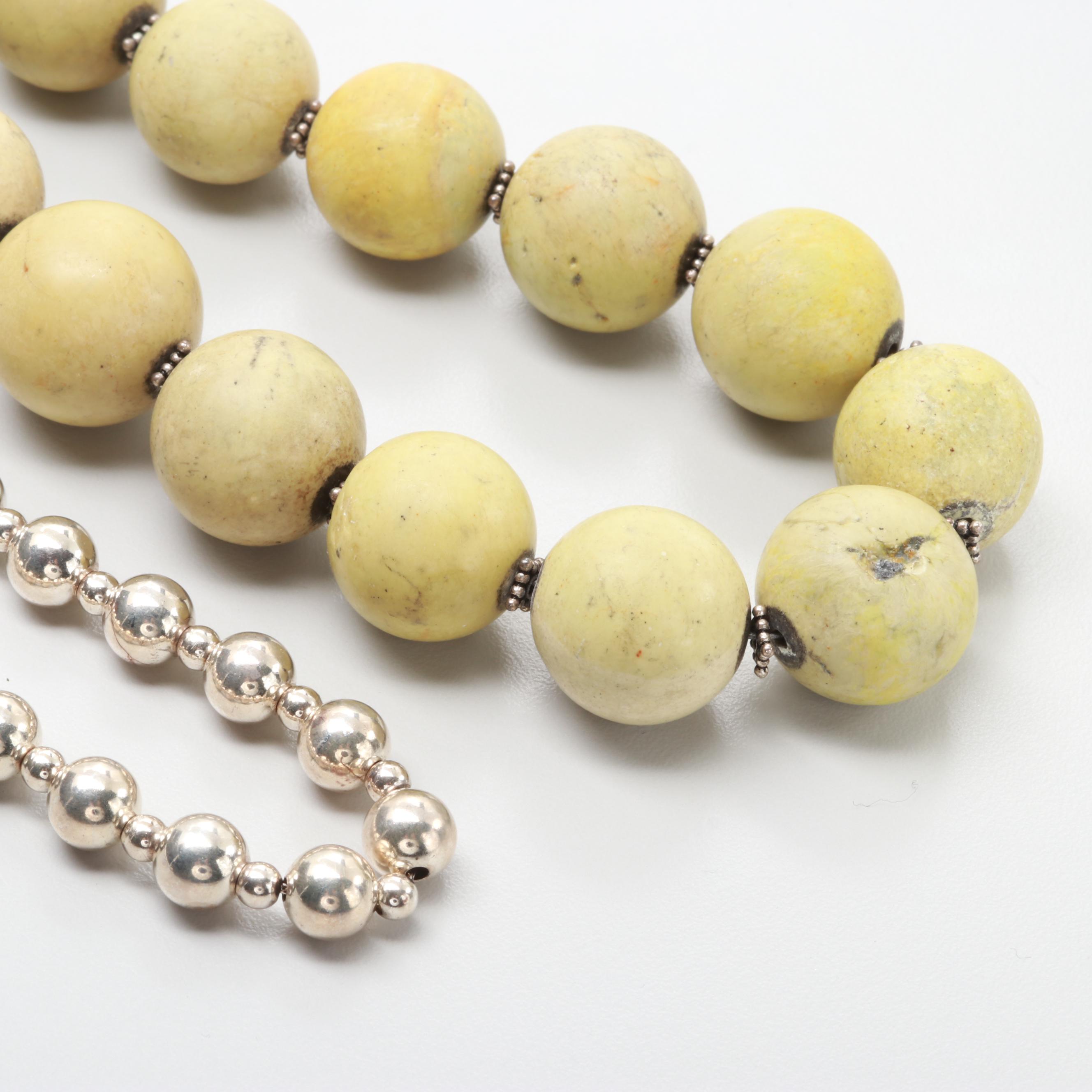 Sterling Silver Bracelet and Necklaces Including Serpentine