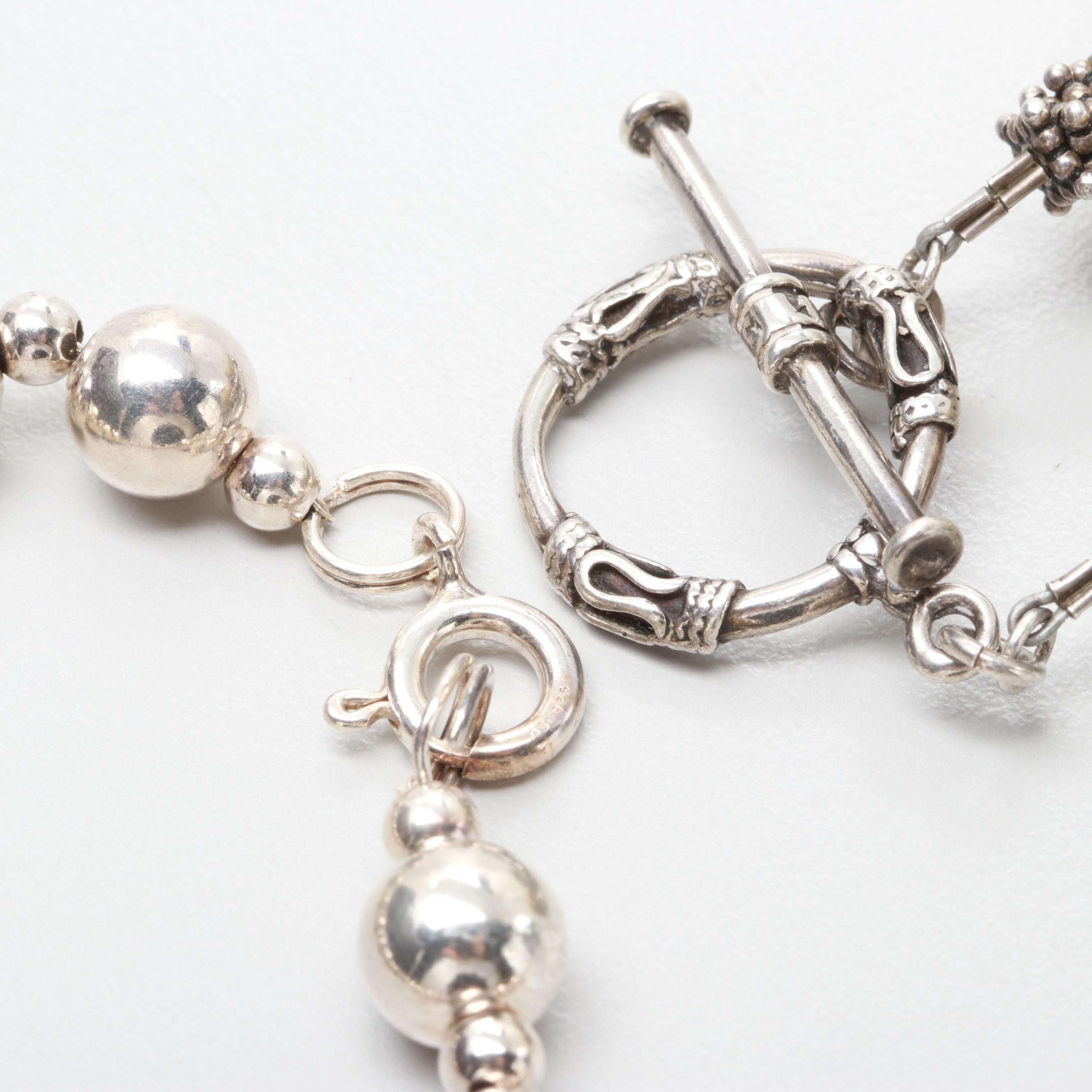 Sterling Silver Bracelet and Necklaces Including Serpentine