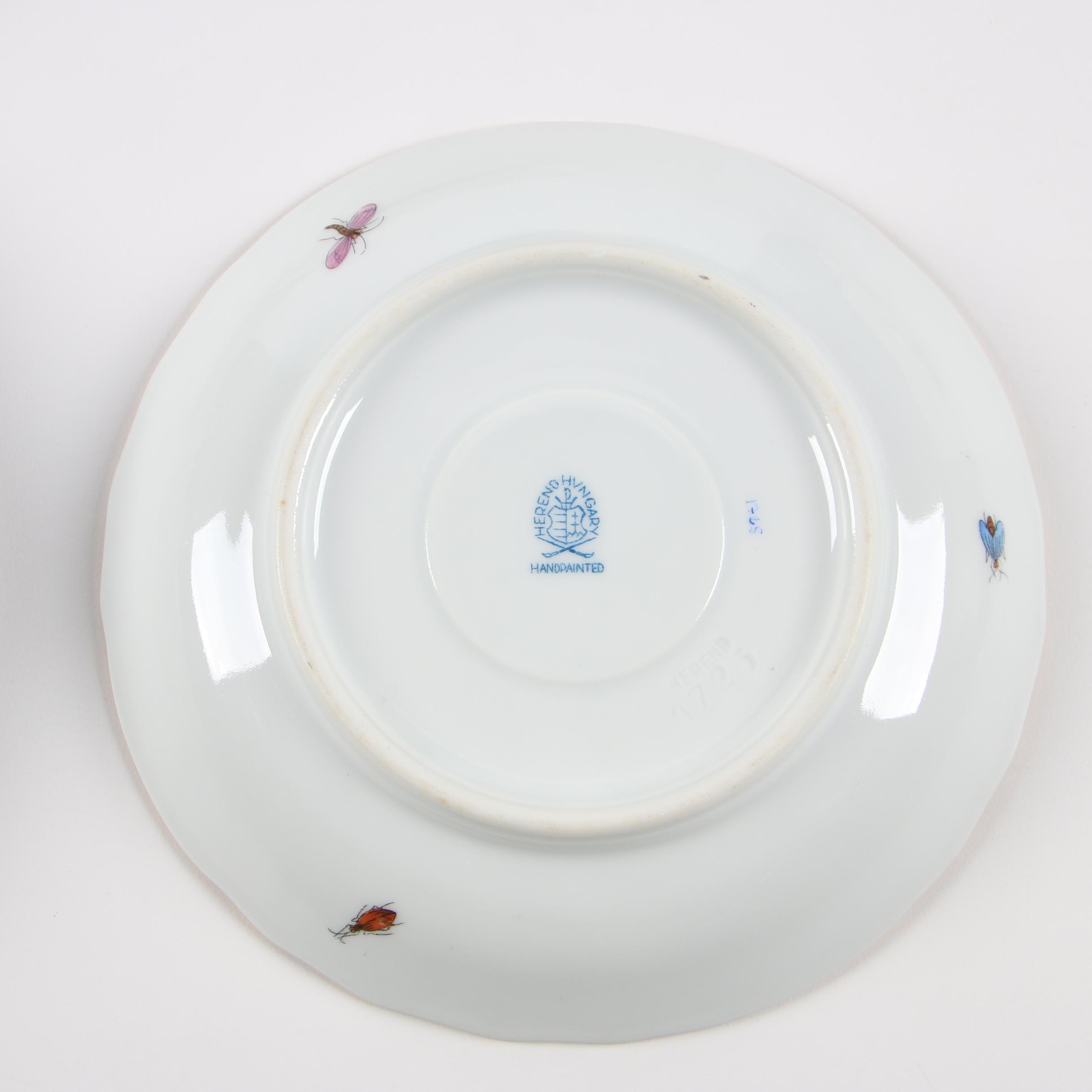 Herend "Rothschild Bird" Porcelain Lidded Bouillon Cups with Saucers