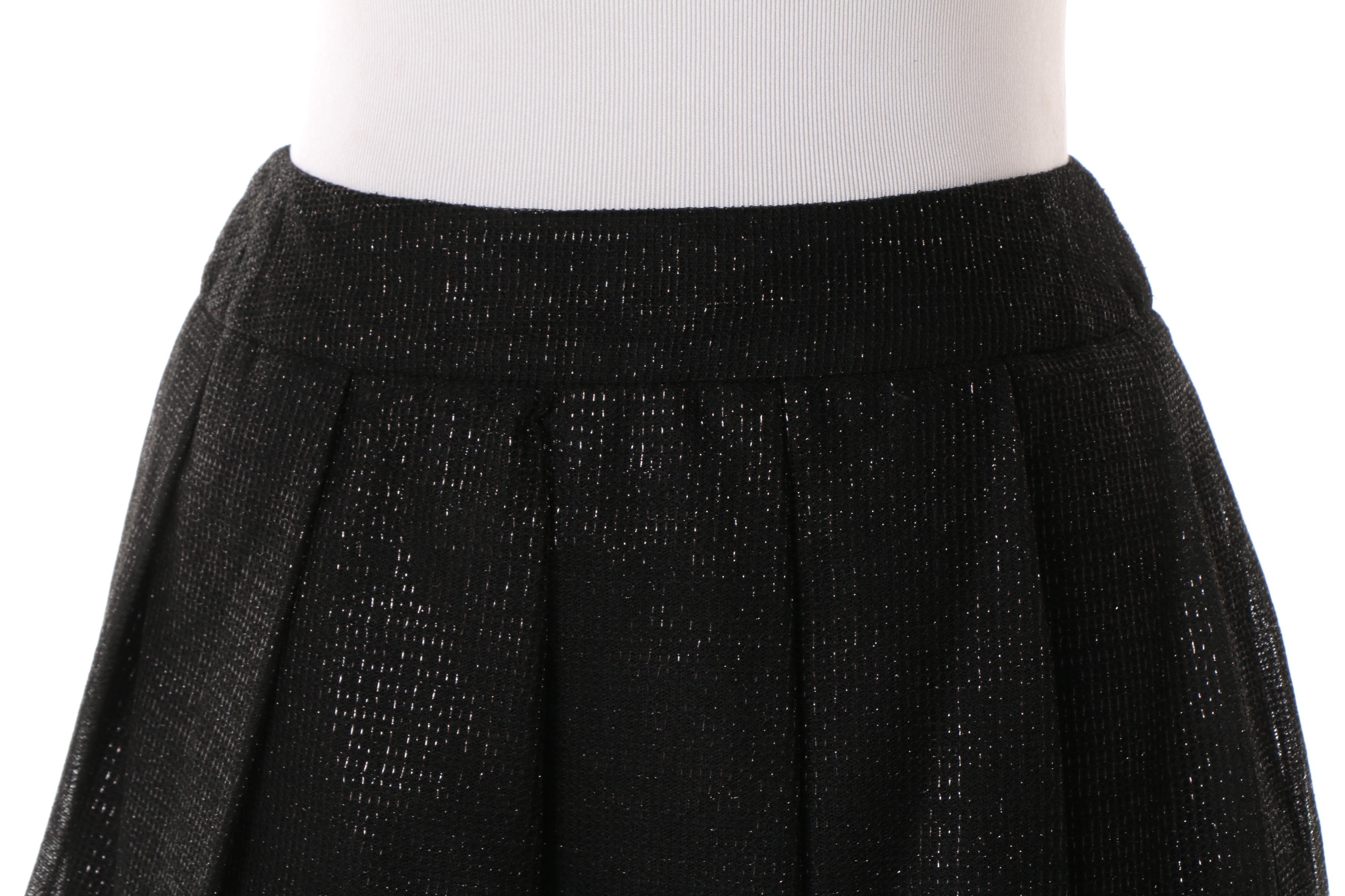 Chanel Ivory Silk Blouse and Black Tulle Overlay Pleated Skirt