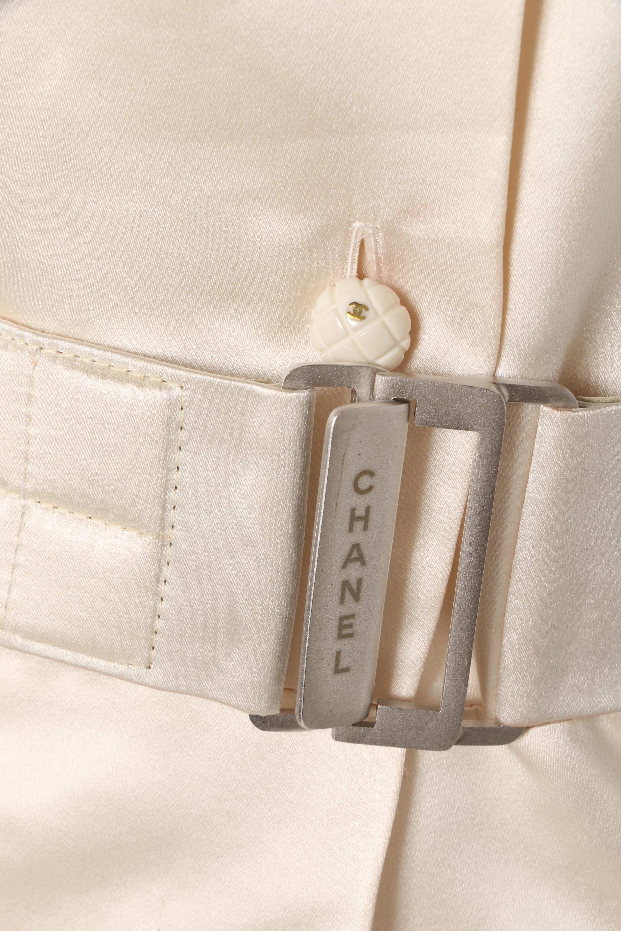 Chanel Ivory Silk Blouse and Black Tulle Overlay Pleated Skirt